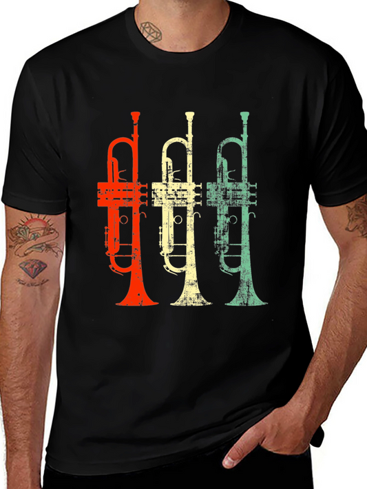 Retro Trumpet Graphic Tee - Vintage Style Music Shirt