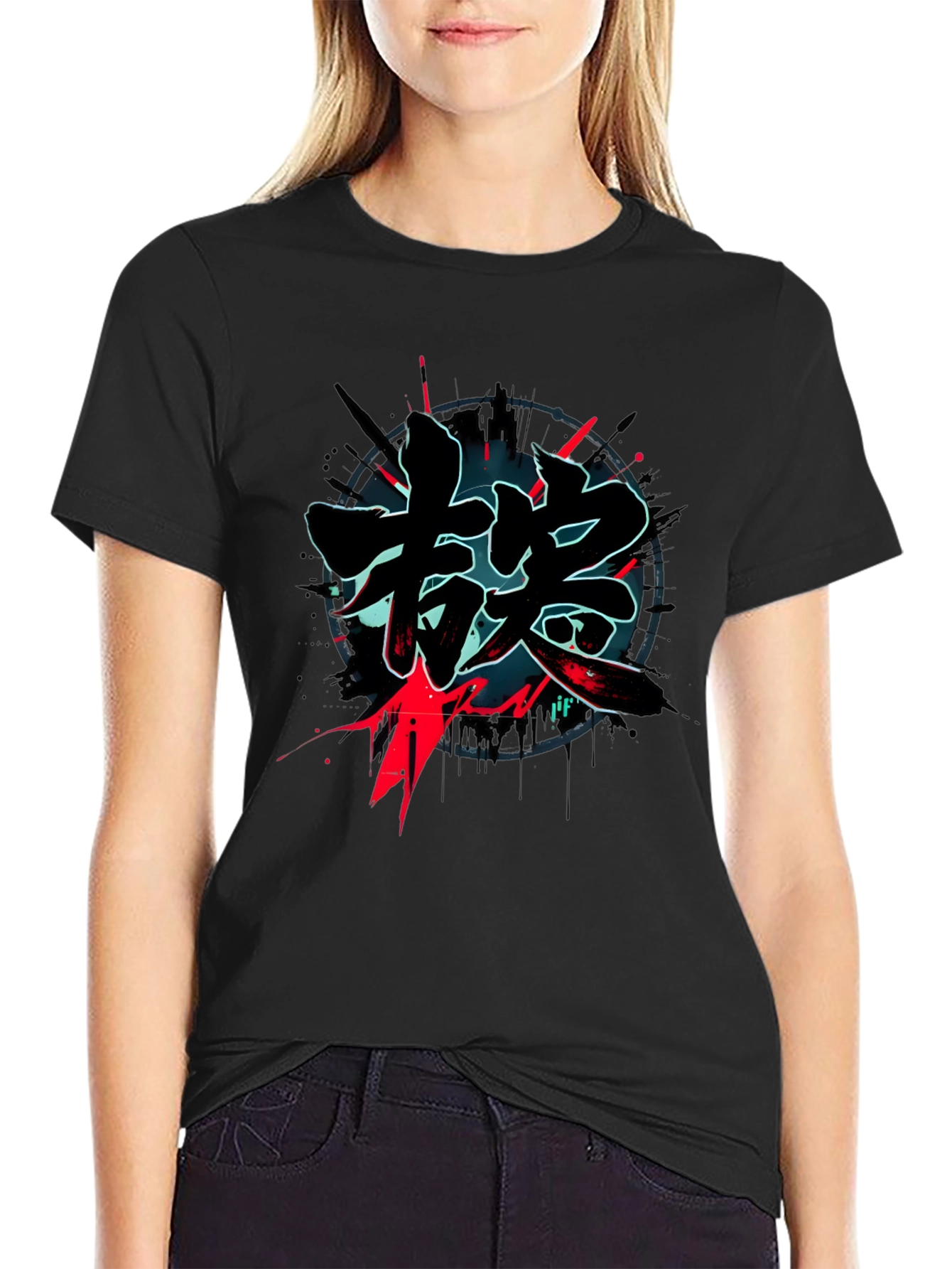 Kanji Graphic Print Black T-Shirt