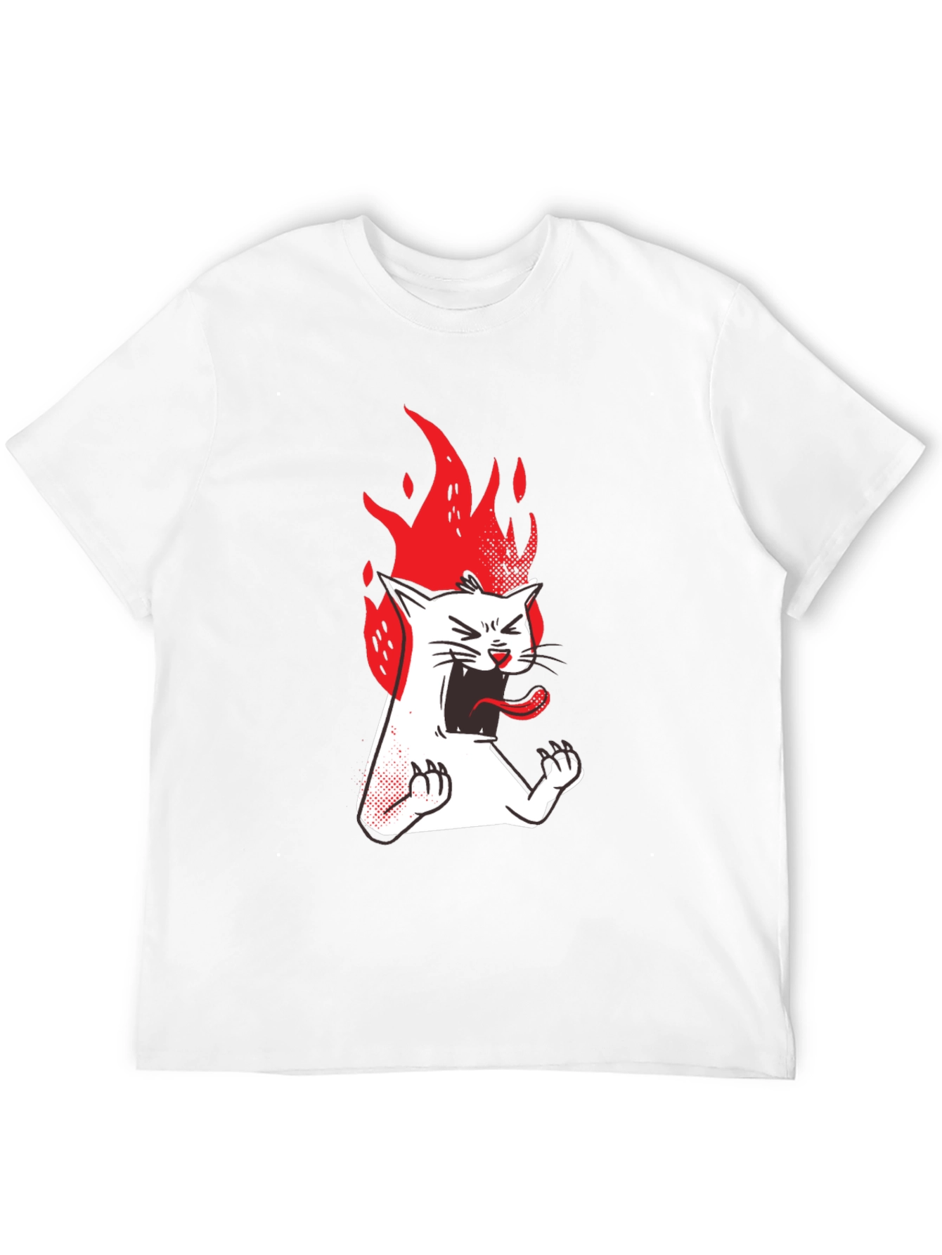 Fiery Cat Graphic Tee - Black Cotton T-Shirt