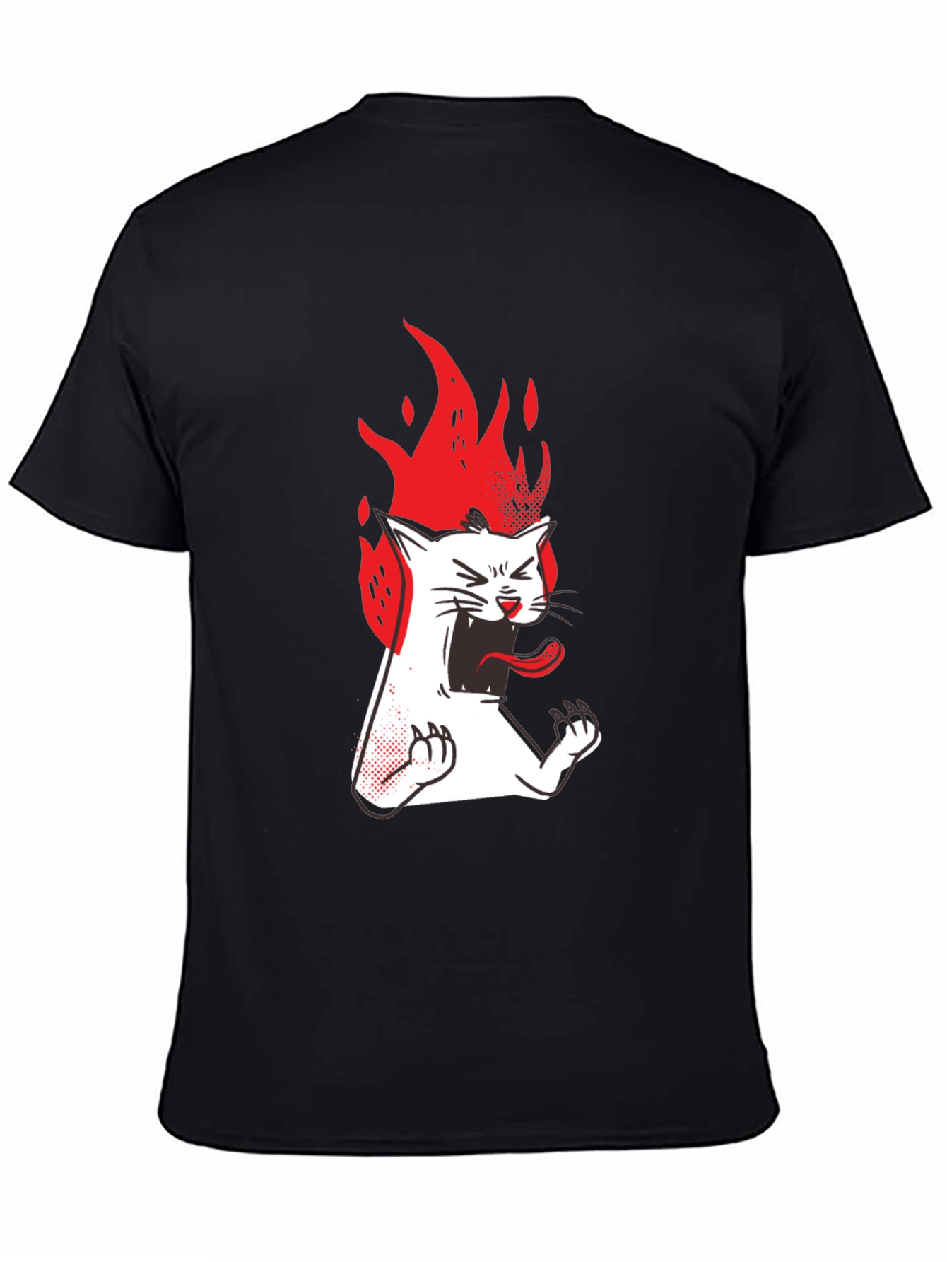 Fiery Cat Graphic Tee - Black Cotton T-Shirt