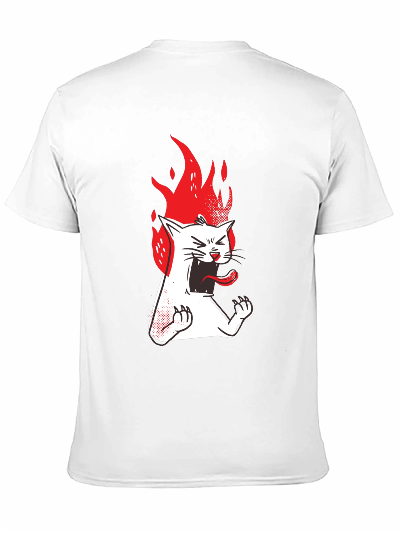 Fiery Cat Graphic Tee - Black Cotton T-Shirt