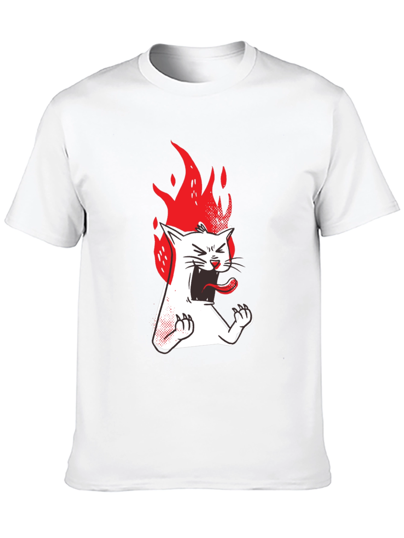 Fiery Cat Graphic Tee - Black Cotton T-Shirt