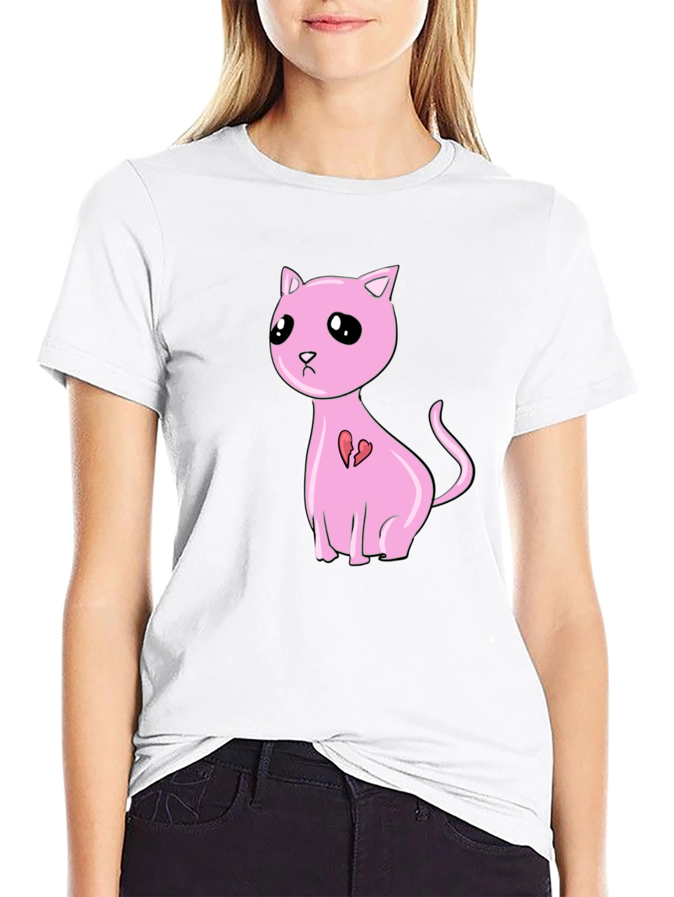 Pink Broken Heart Cat T-Shirt - Unisex Style