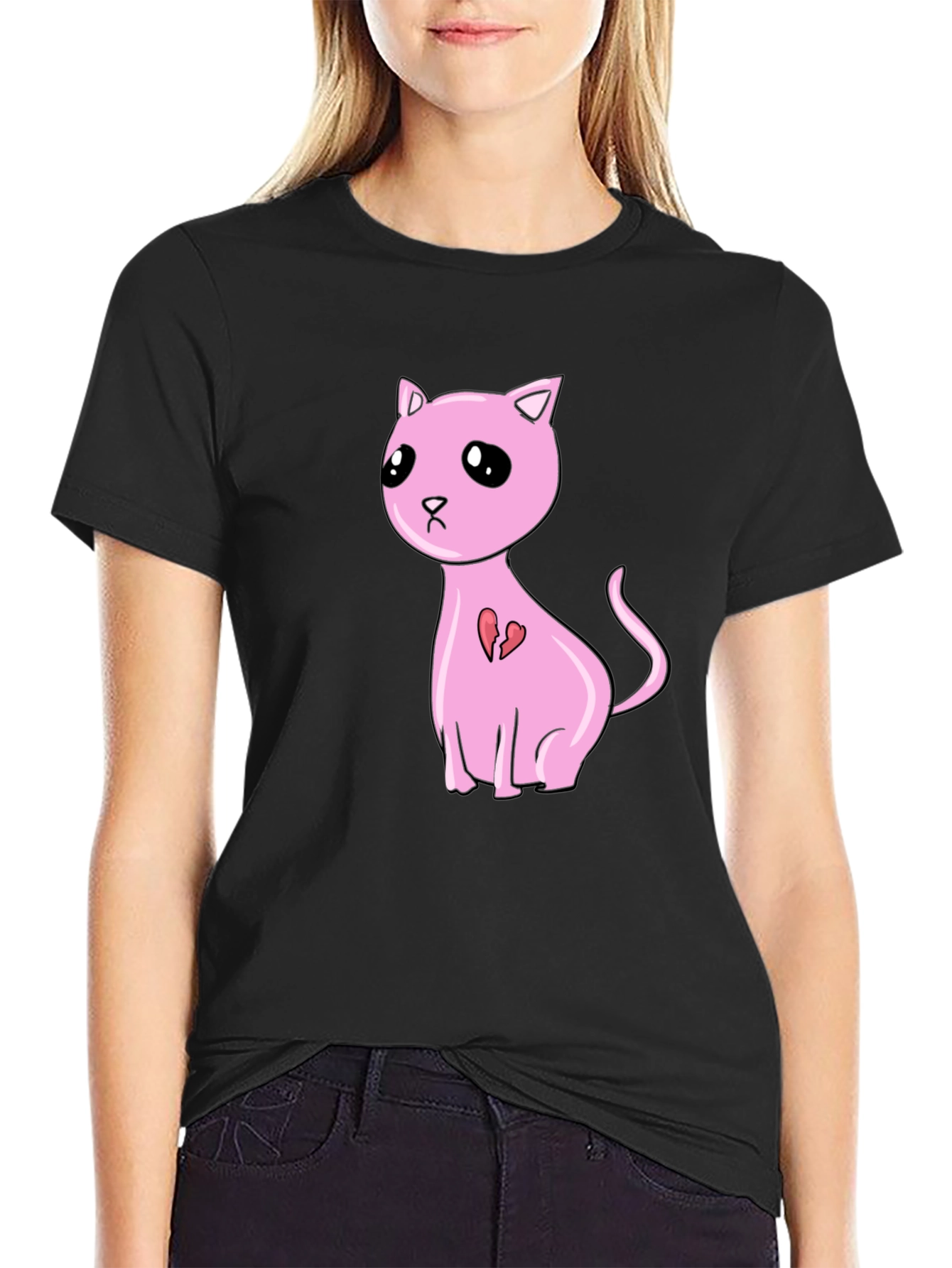 Pink Broken Heart Cat T-Shirt - Unisex Style