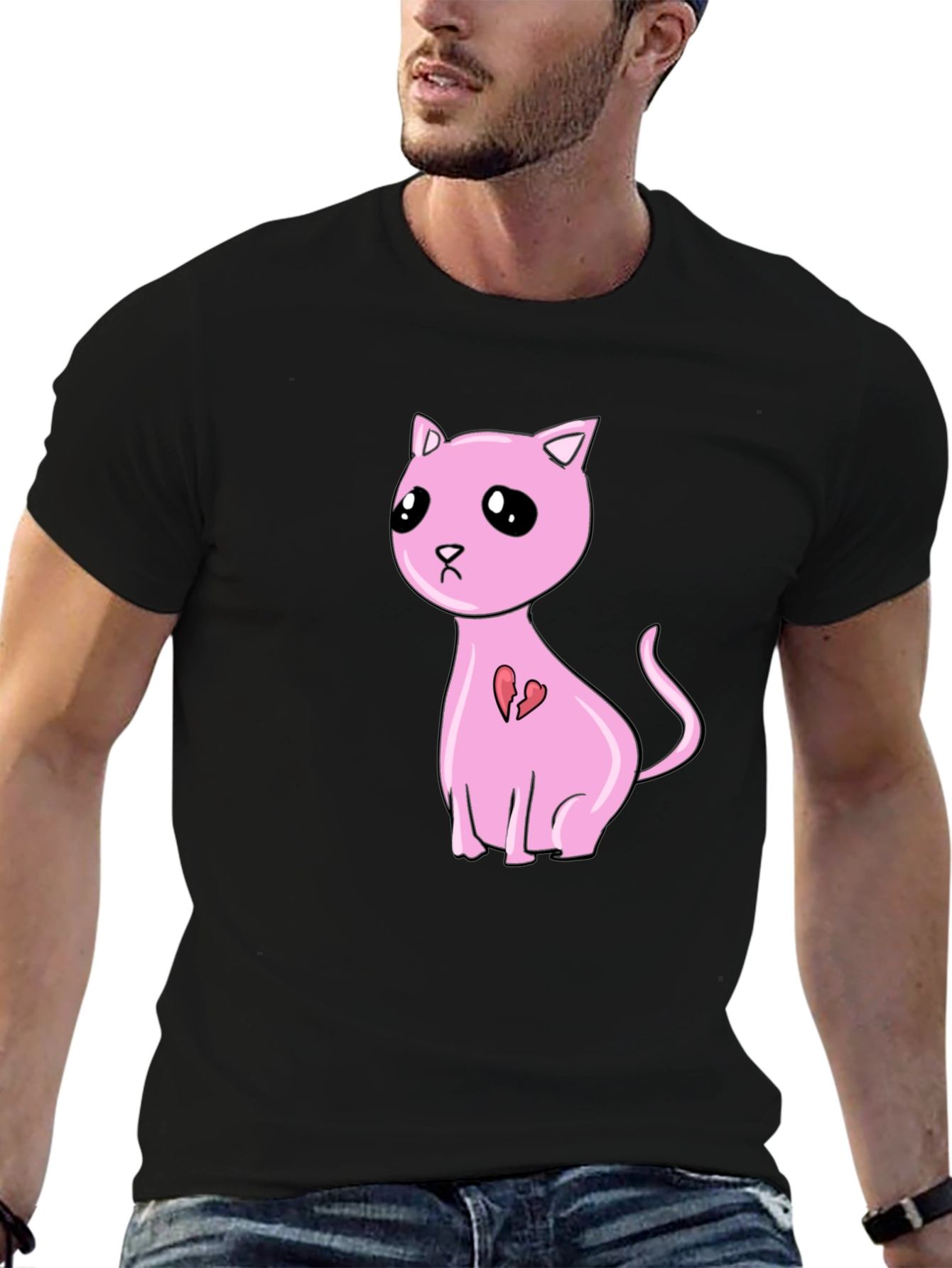 Pink Broken Heart Cat T-Shirt - Unisex Style