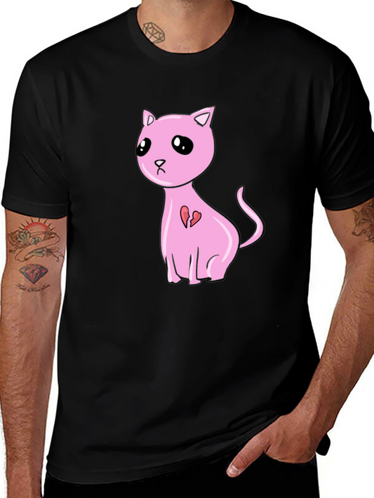 Pink Broken Heart Cat T-Shirt - Unisex Style