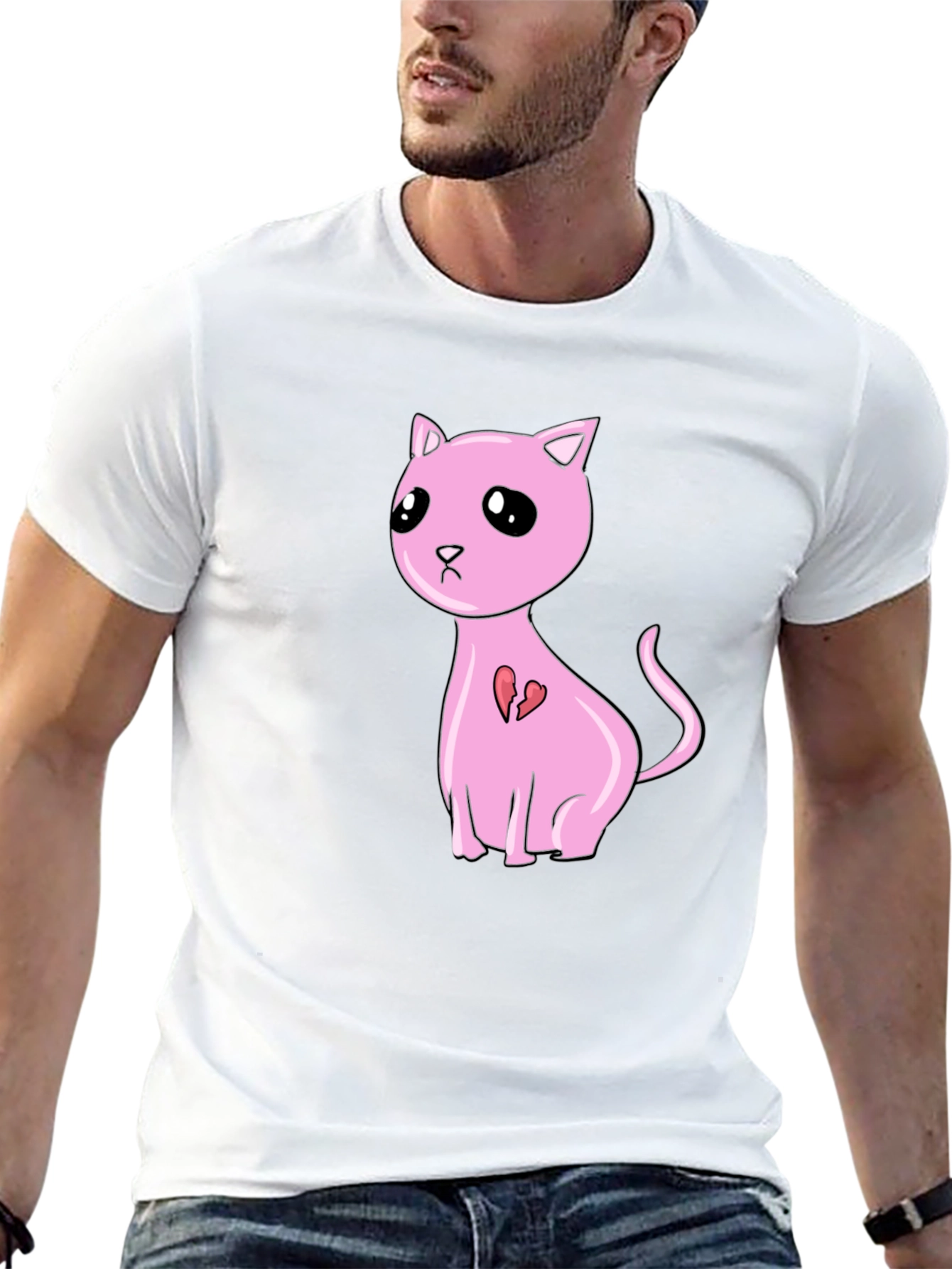 Pink Broken Heart Cat T-Shirt - Unisex Style