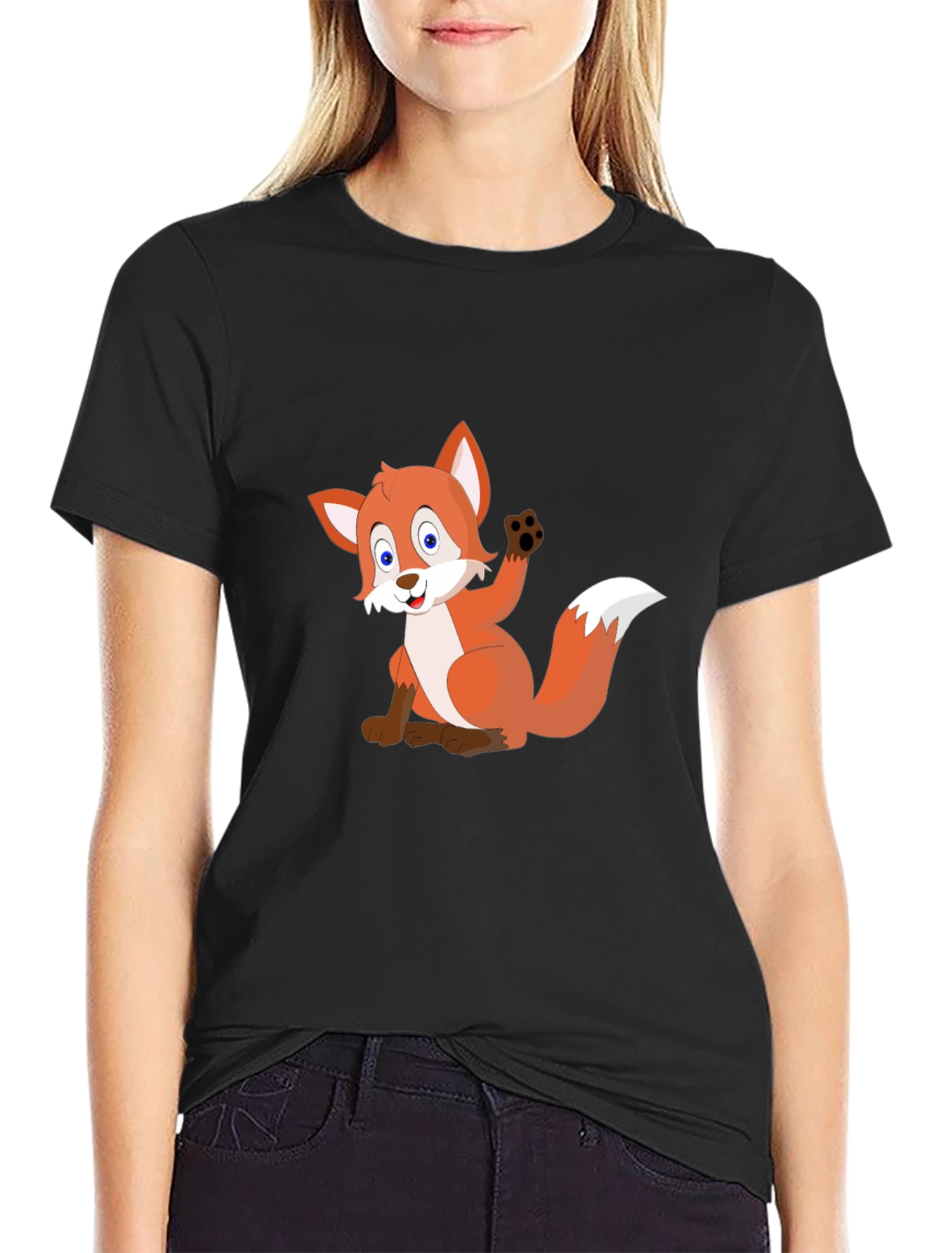 Cartoon Fox Black T-Shirt