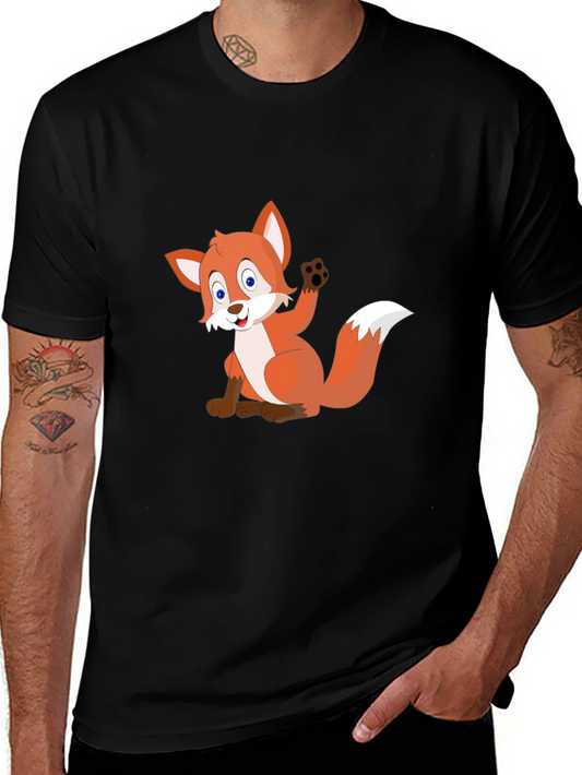 Cartoon Fox Black T-Shirt