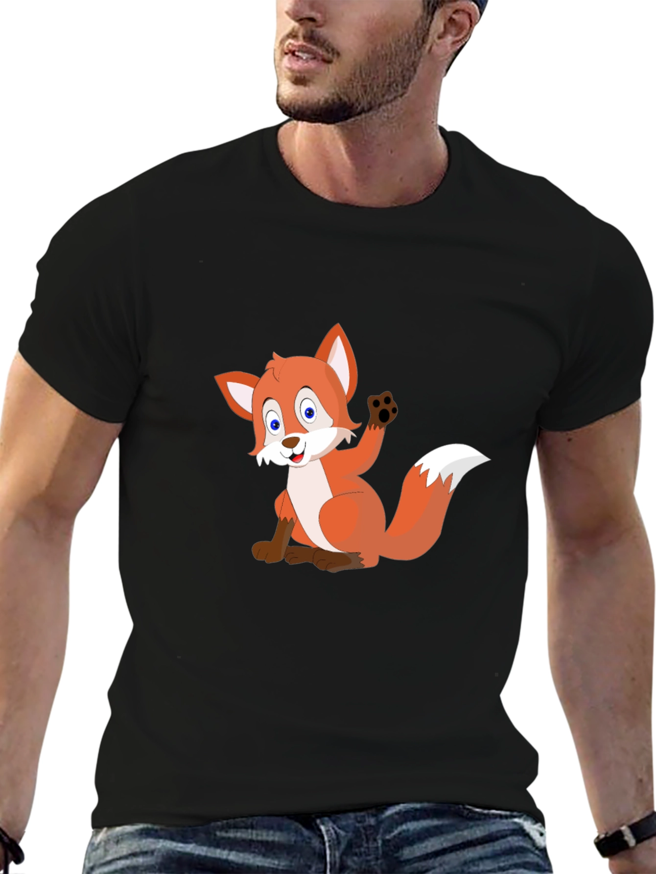 Cartoon Fox Black T-Shirt