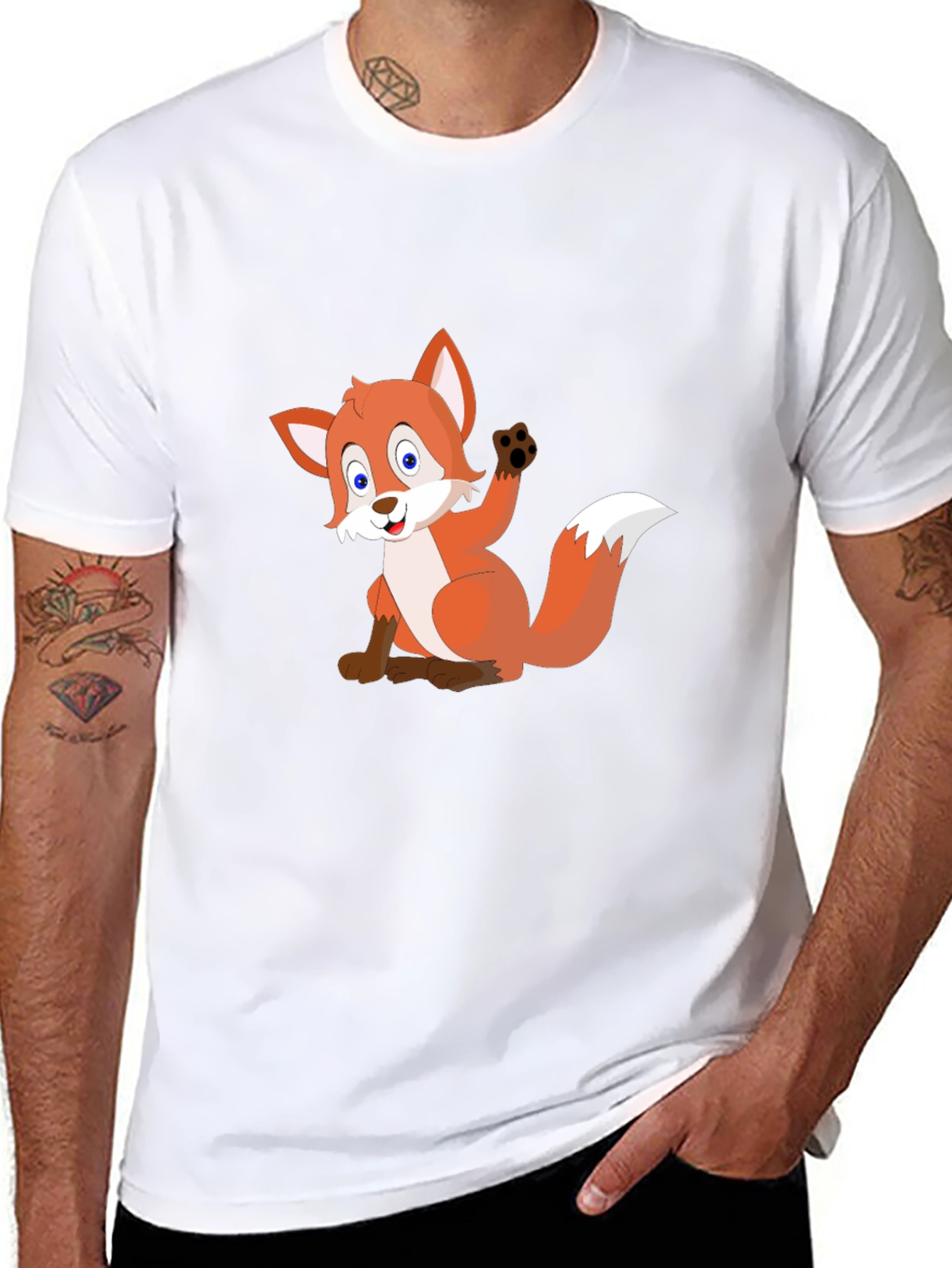 Cartoon Fox Black T-Shirt