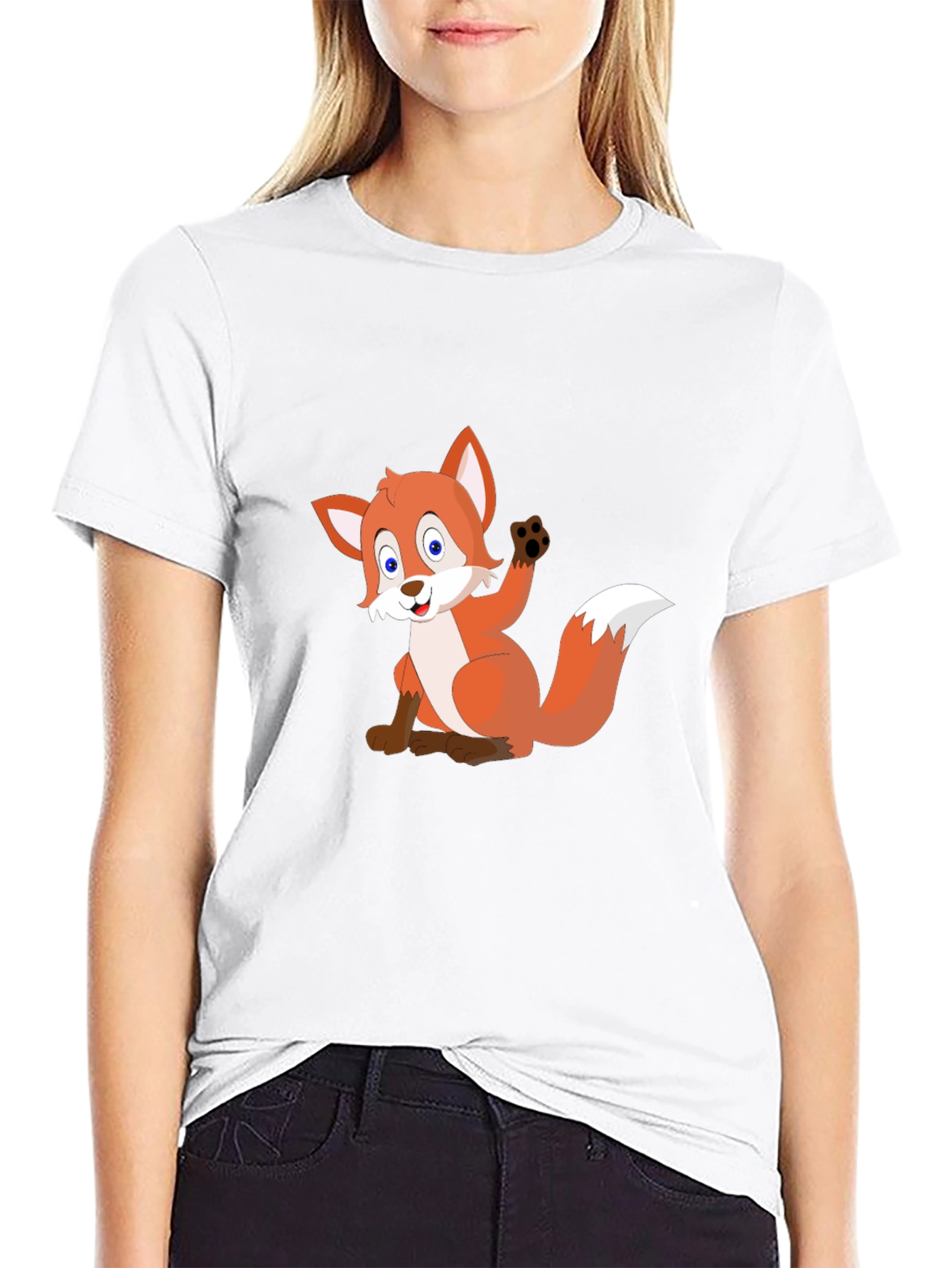 Cartoon Fox Black T-Shirt