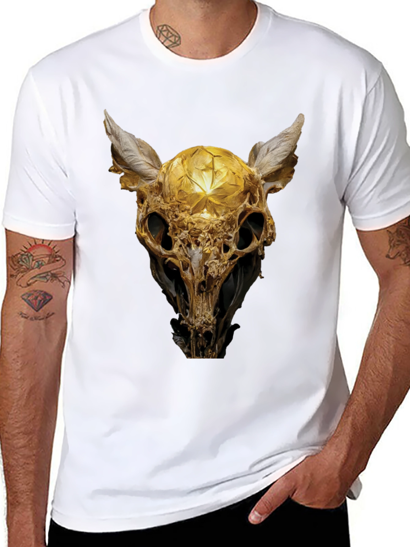 Golden Skull Art Graphic Print T-Shirt