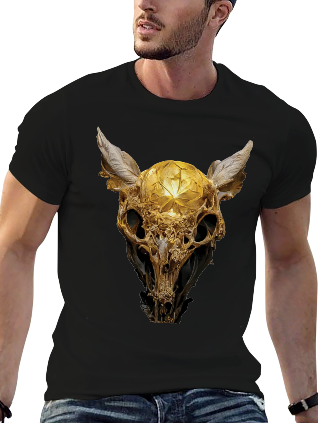 Golden Skull Art Graphic Print T-Shirt
