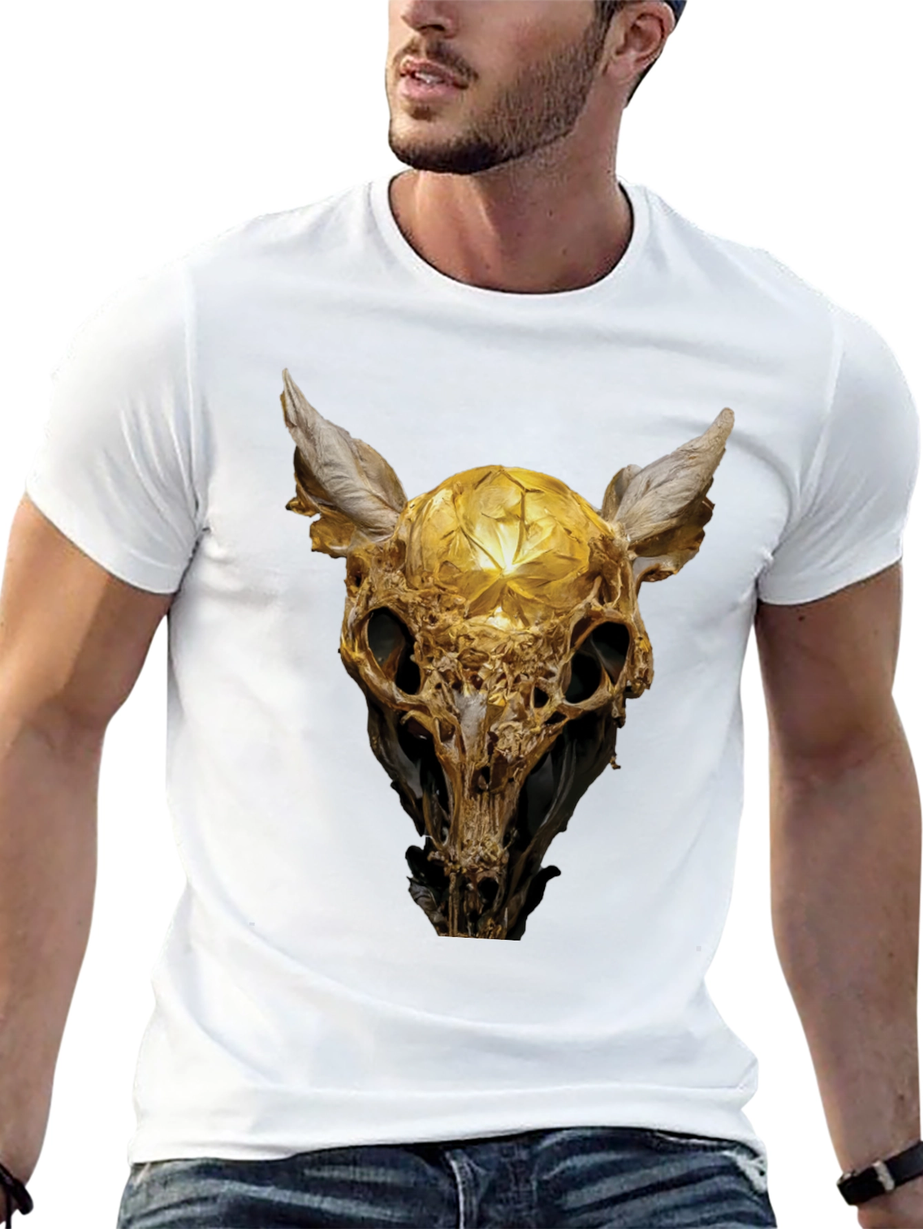 Golden Skull Art Graphic Print T-Shirt