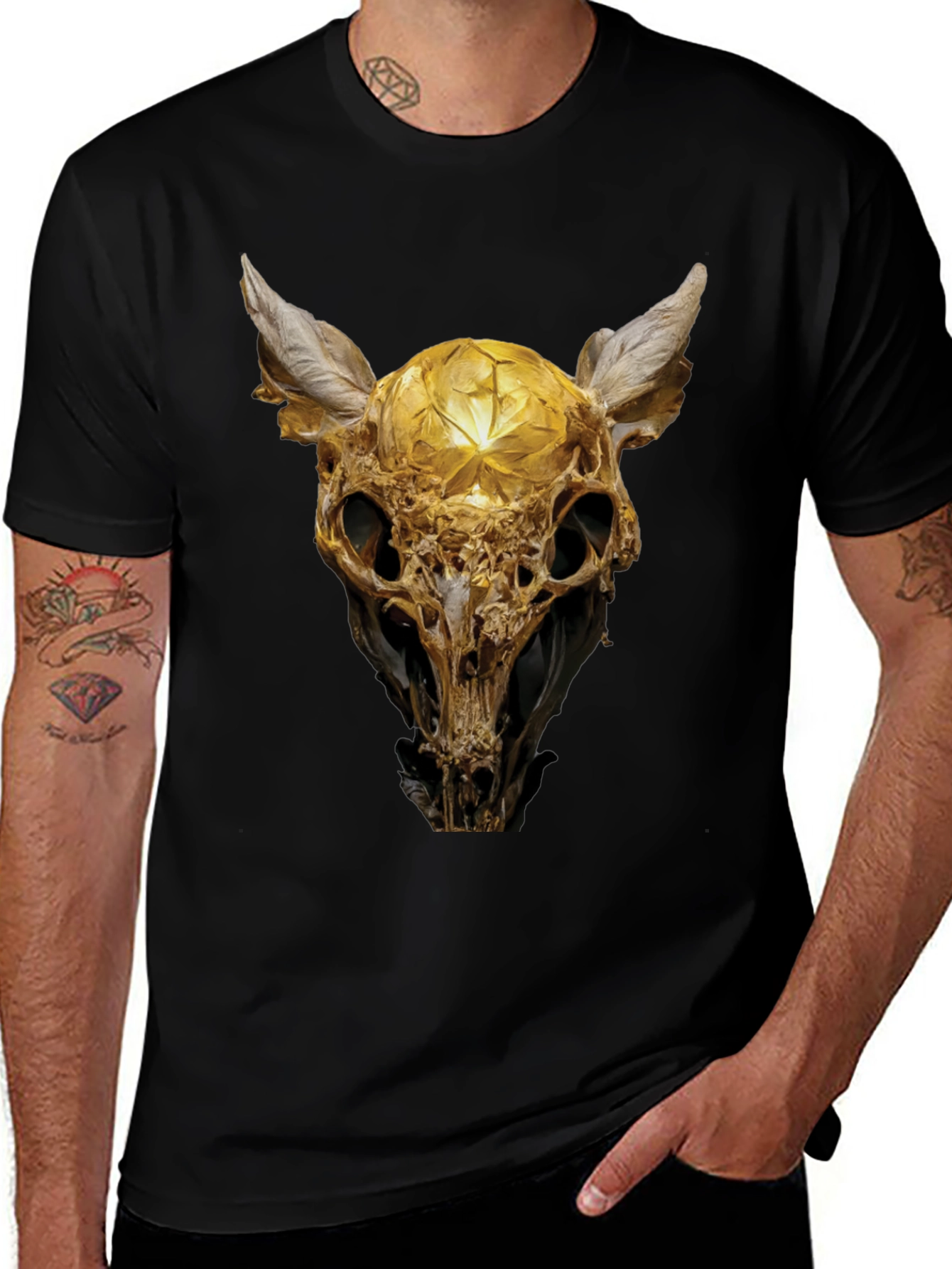 Golden Skull Art Graphic Print T-Shirt