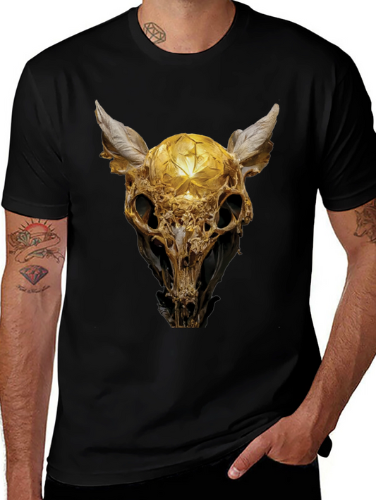 Golden Skull Art Graphic Print T-Shirt