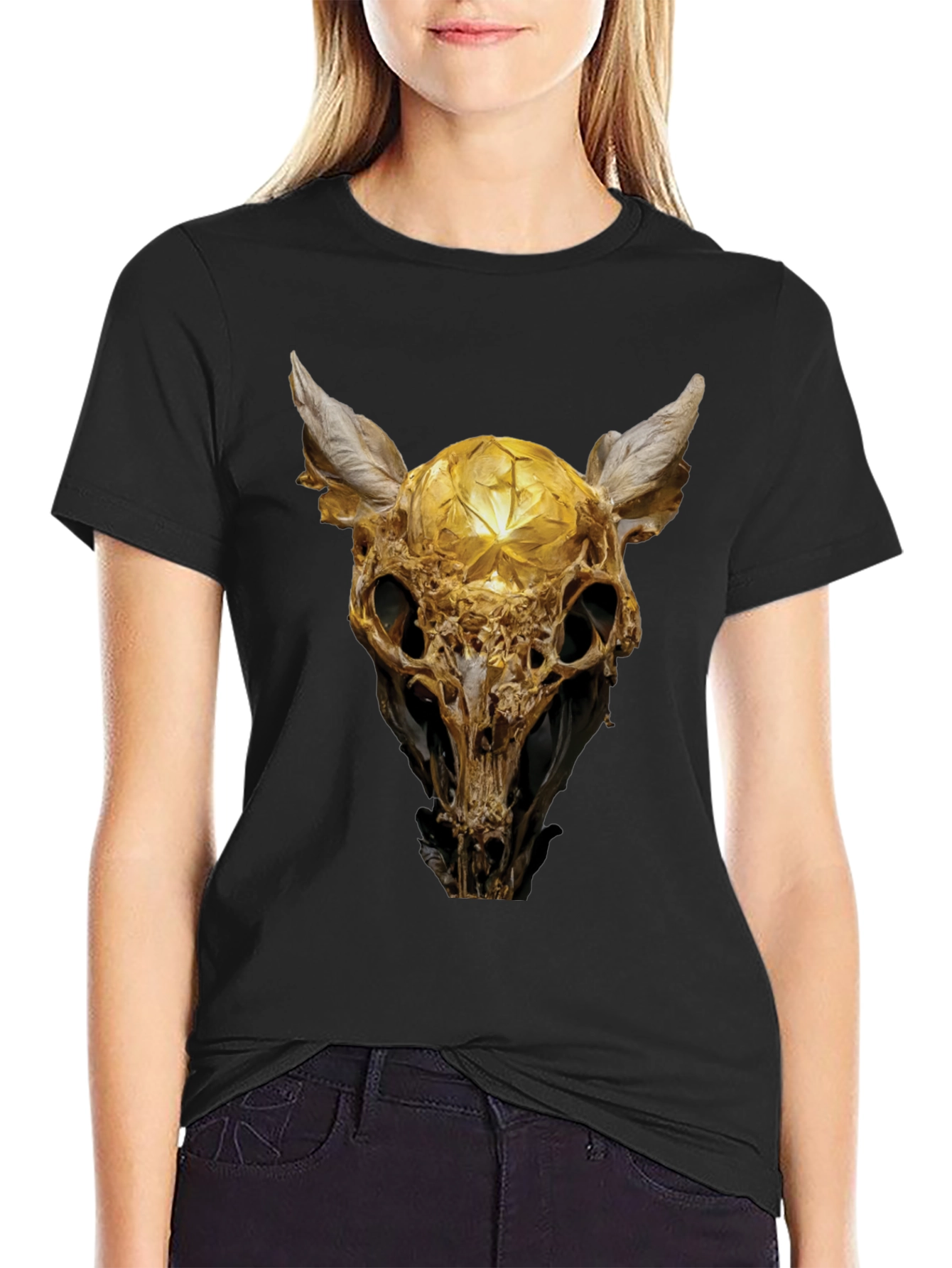 Golden Skull Art Graphic Print T-Shirt