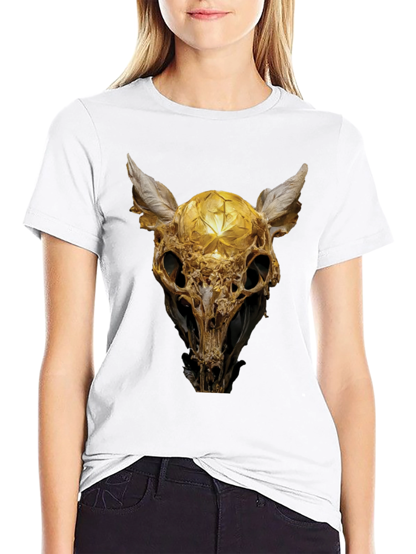 Golden Skull Art Graphic Print T-Shirt