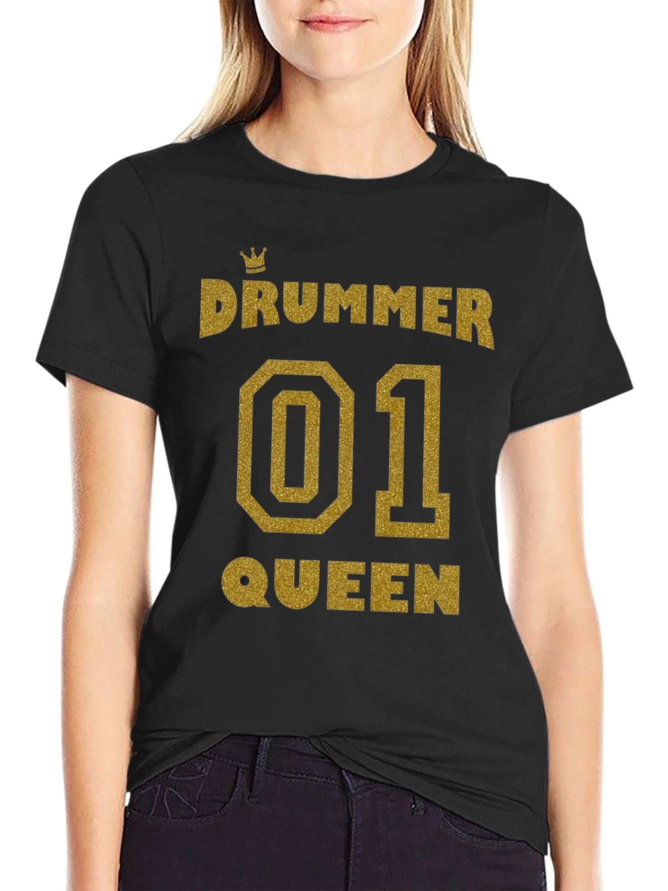 Drummer Queen 01 Glitter Print T-Shirt
