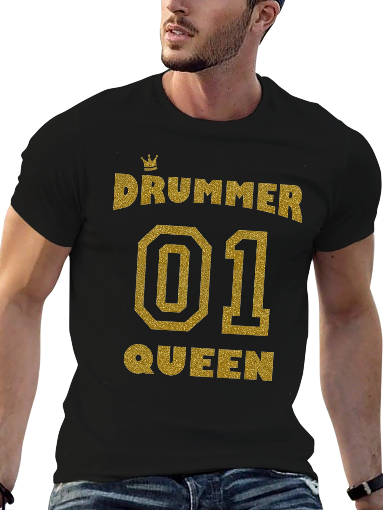 Drummer Queen 01 Glitter Print T-Shirt
