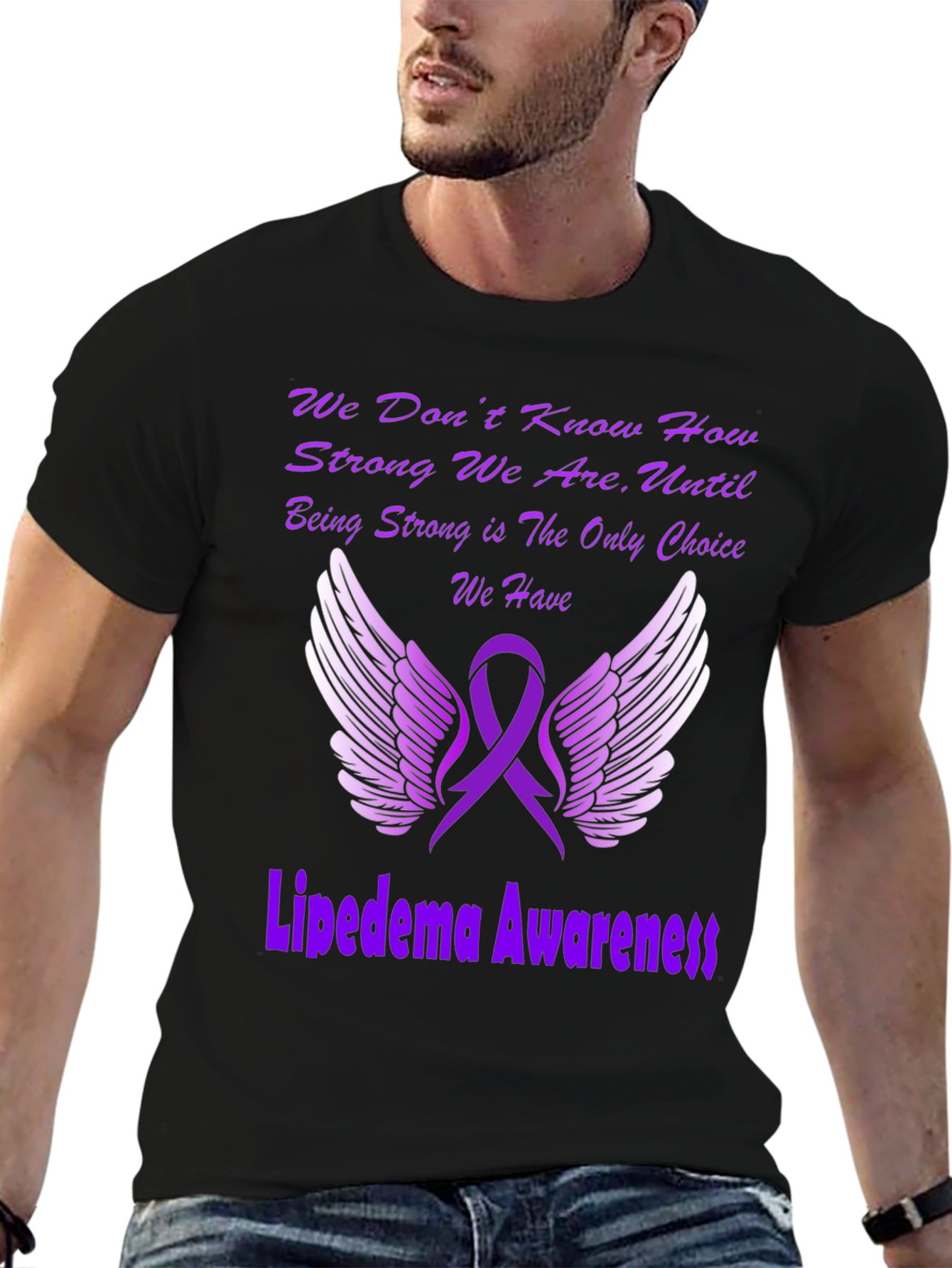 Lipedema Awareness T-Shirt Purple Ribbon Angel Wings