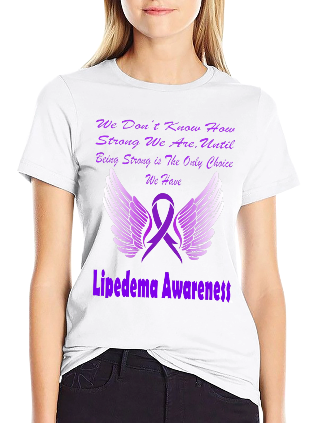 Lipedema Awareness T-Shirt Purple Ribbon Angel Wings