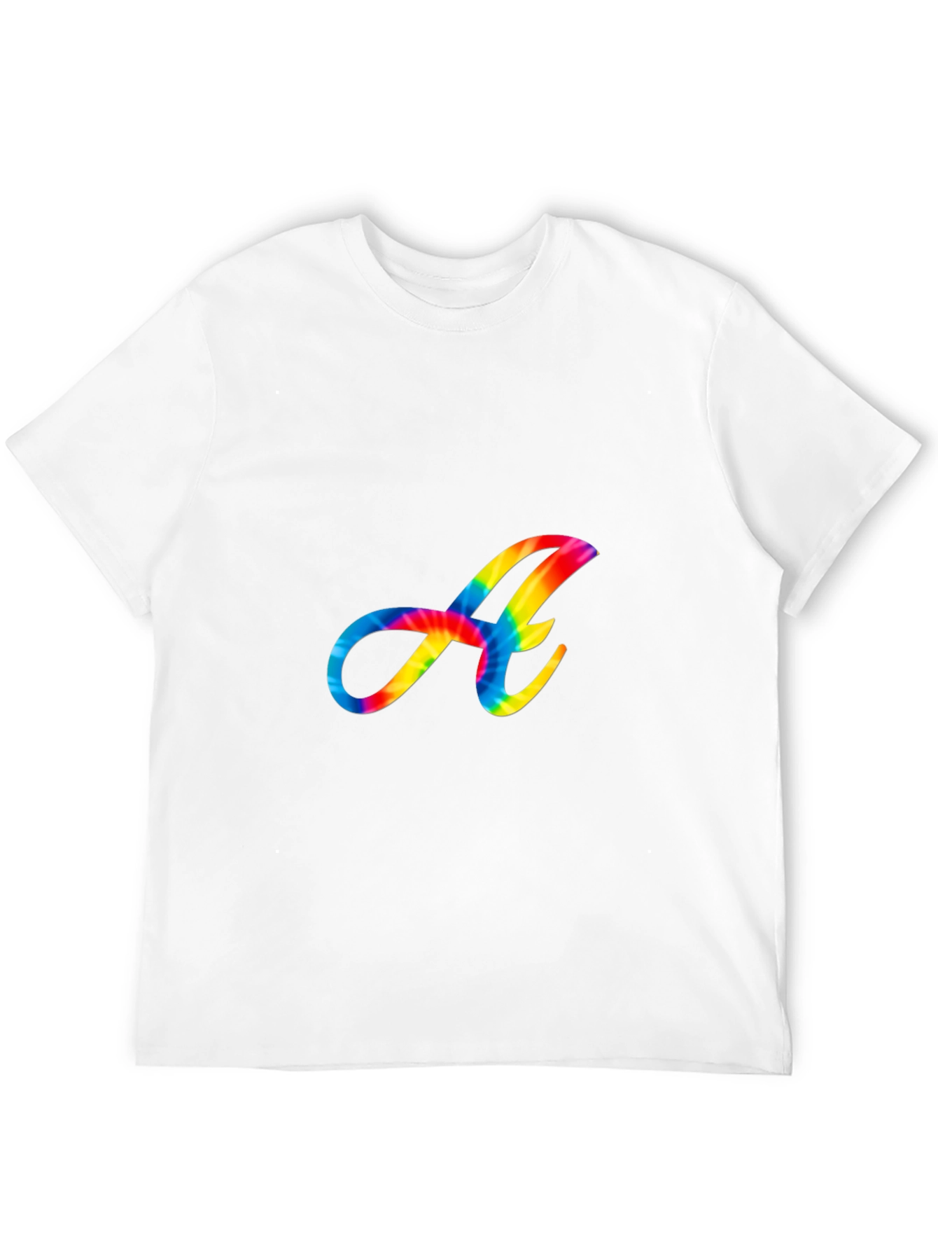 Rainbow Tie-Dye Letter A Graphic Black T-Shirt