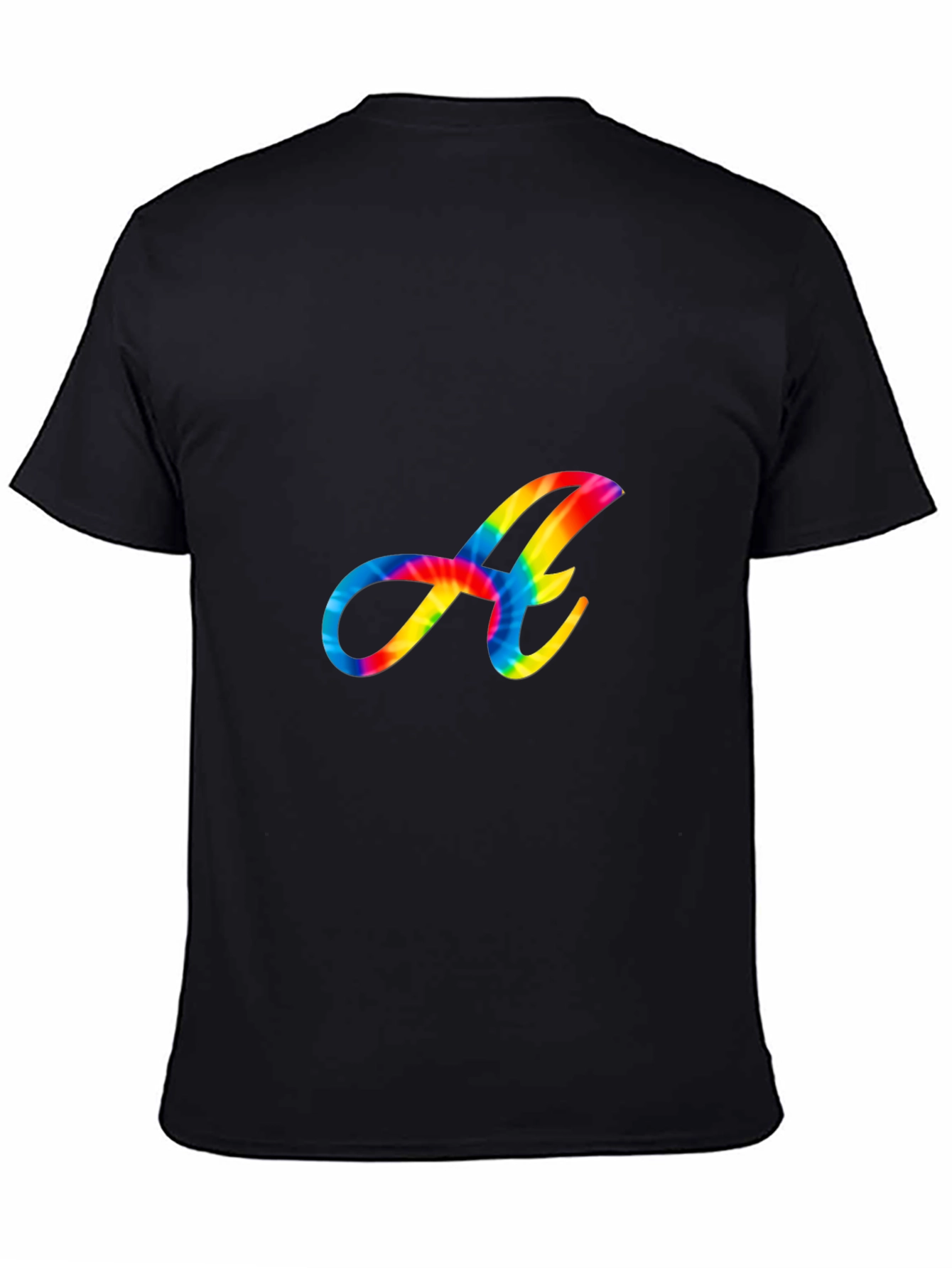 Rainbow Tie-Dye Letter A Graphic Black T-Shirt