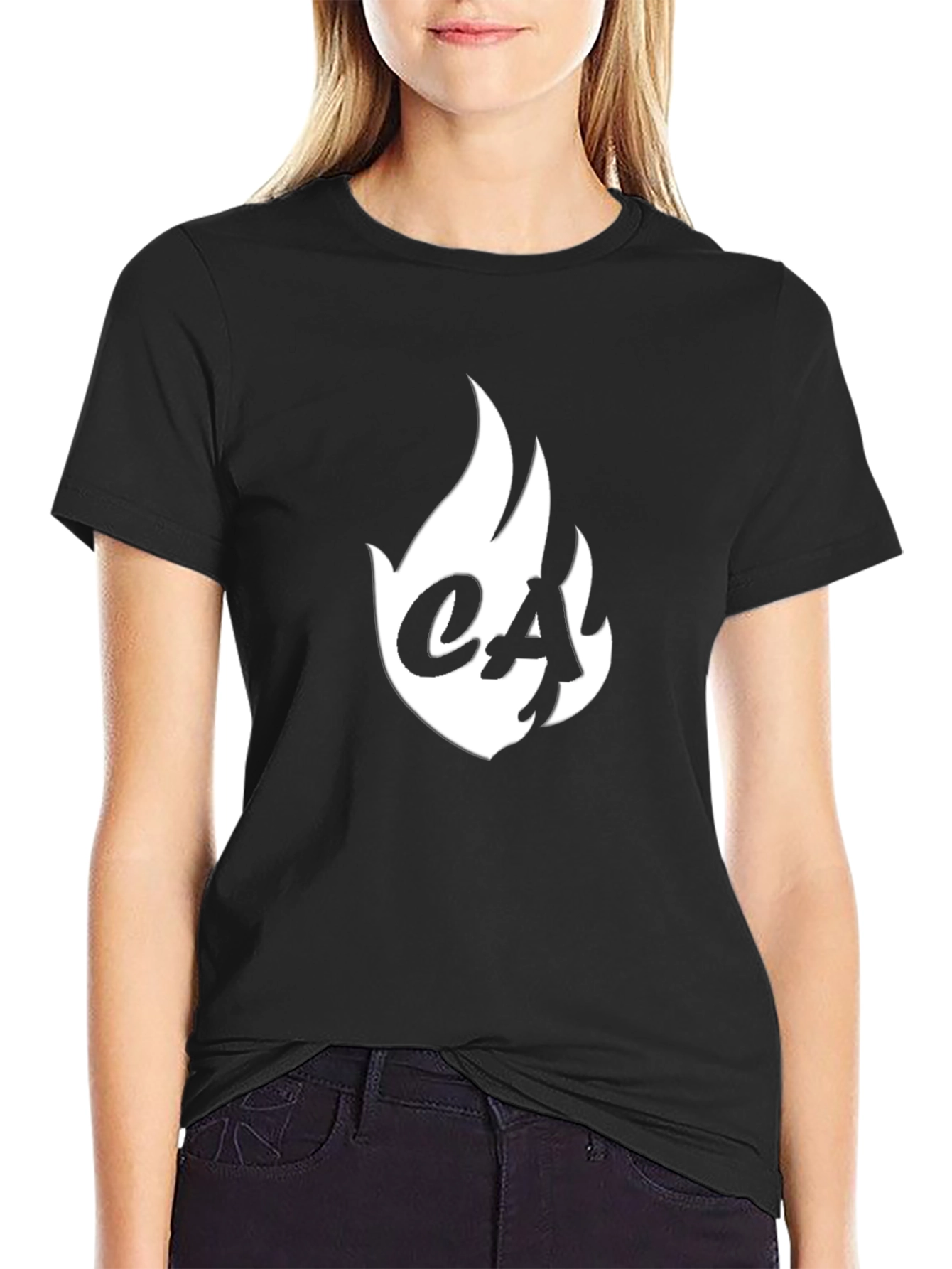 Black T-Shirt with Flame Logo - Casual Style