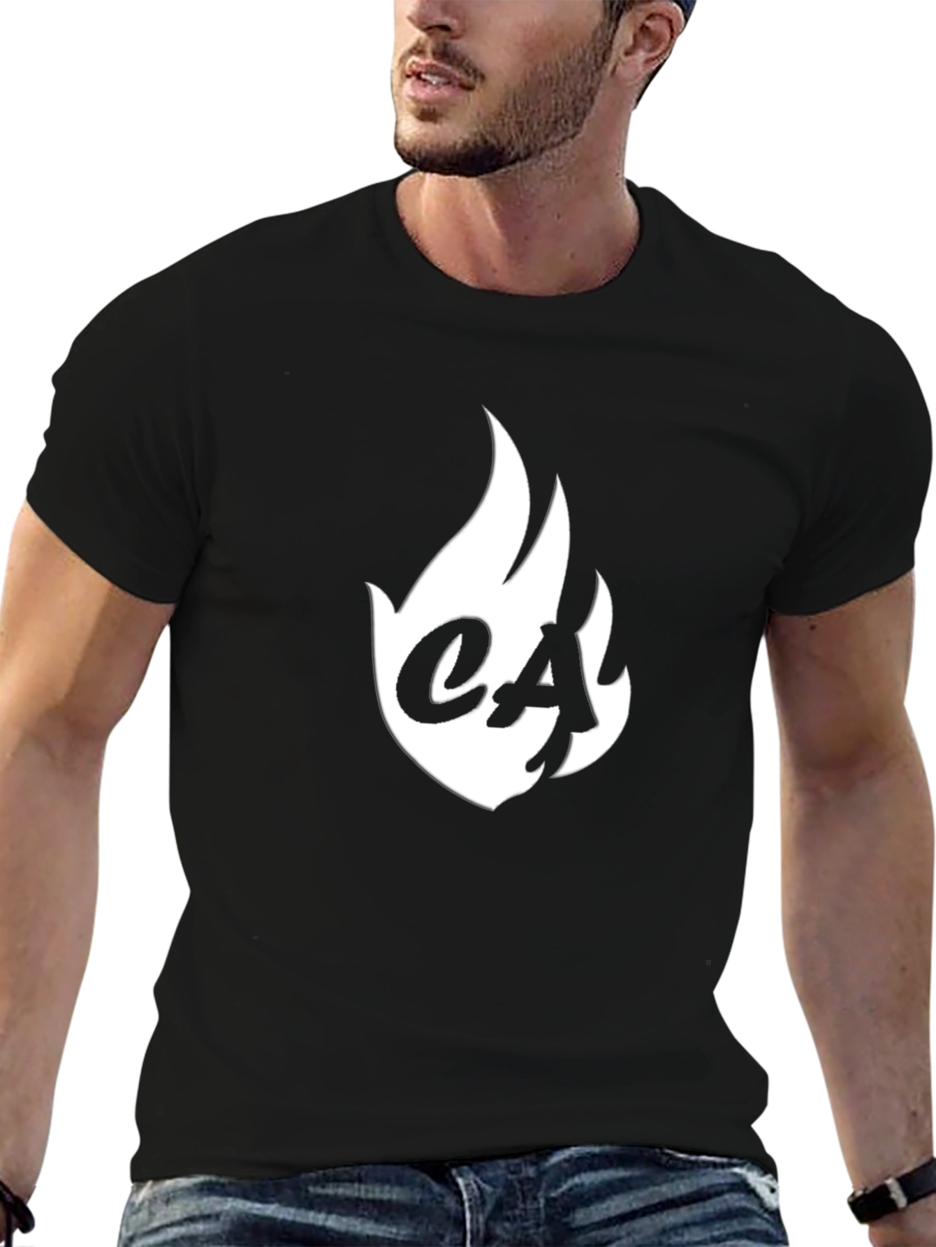Black T-Shirt with Flame Logo - Casual Style