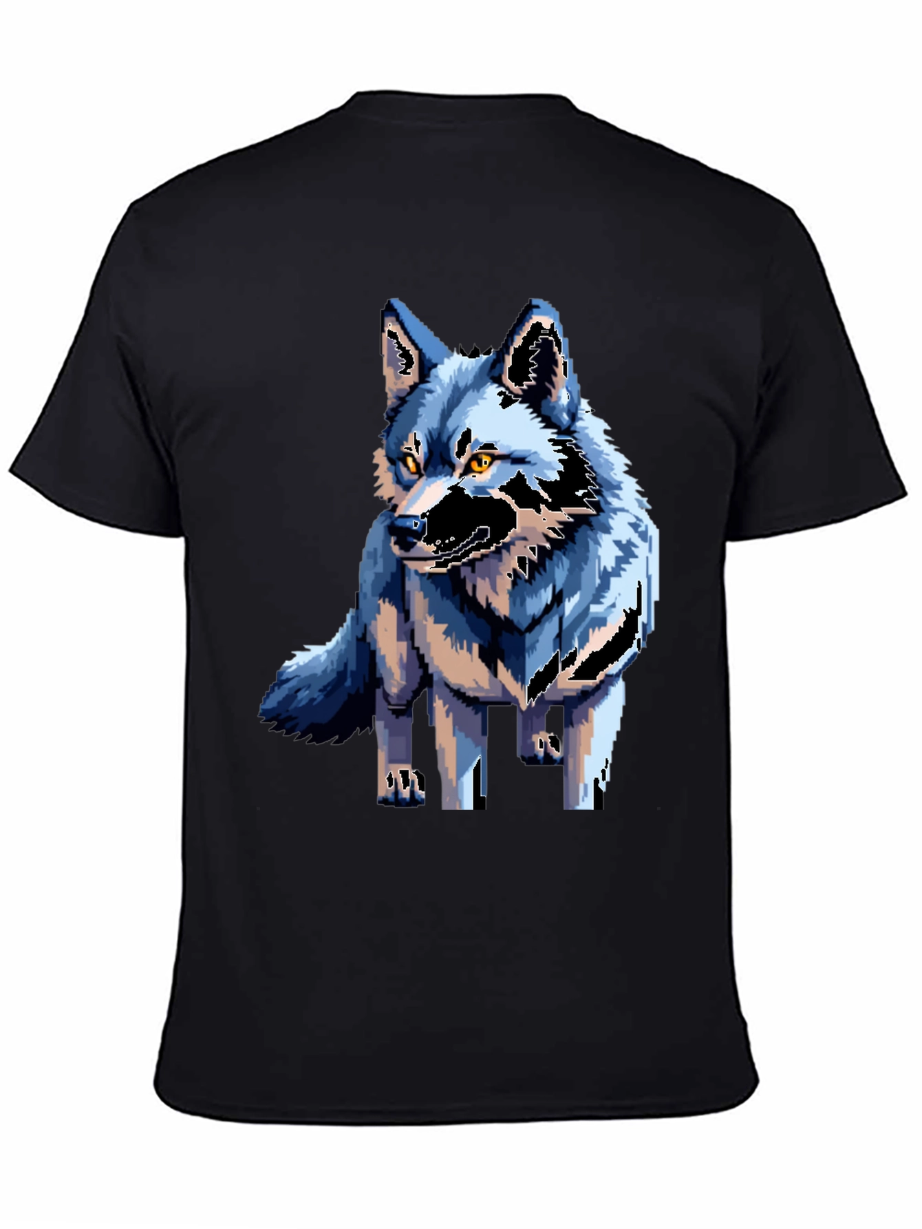 Pixel Art Wolf Graphic Tee - Black