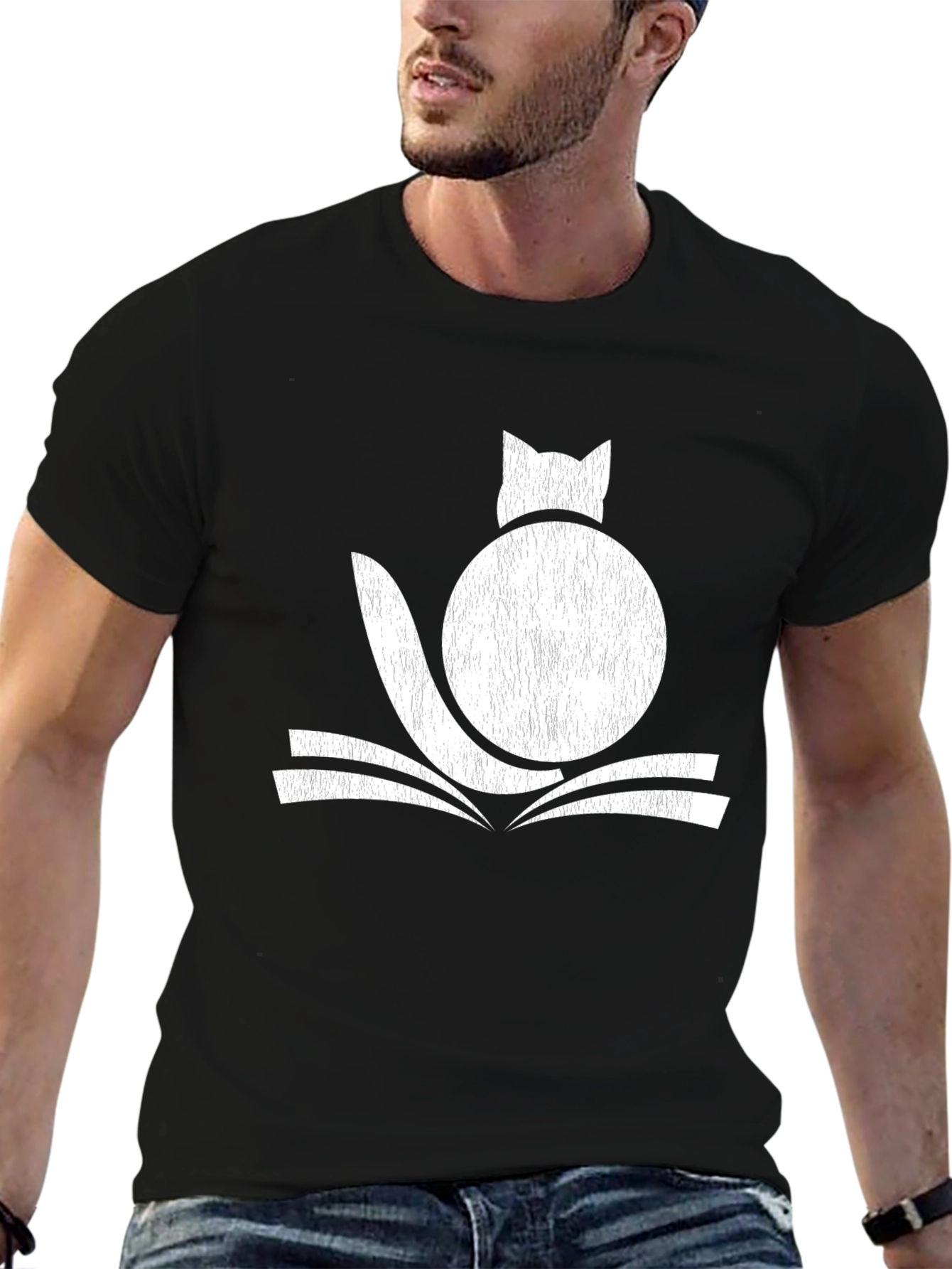 Cat on Book Graphic Tee - Black