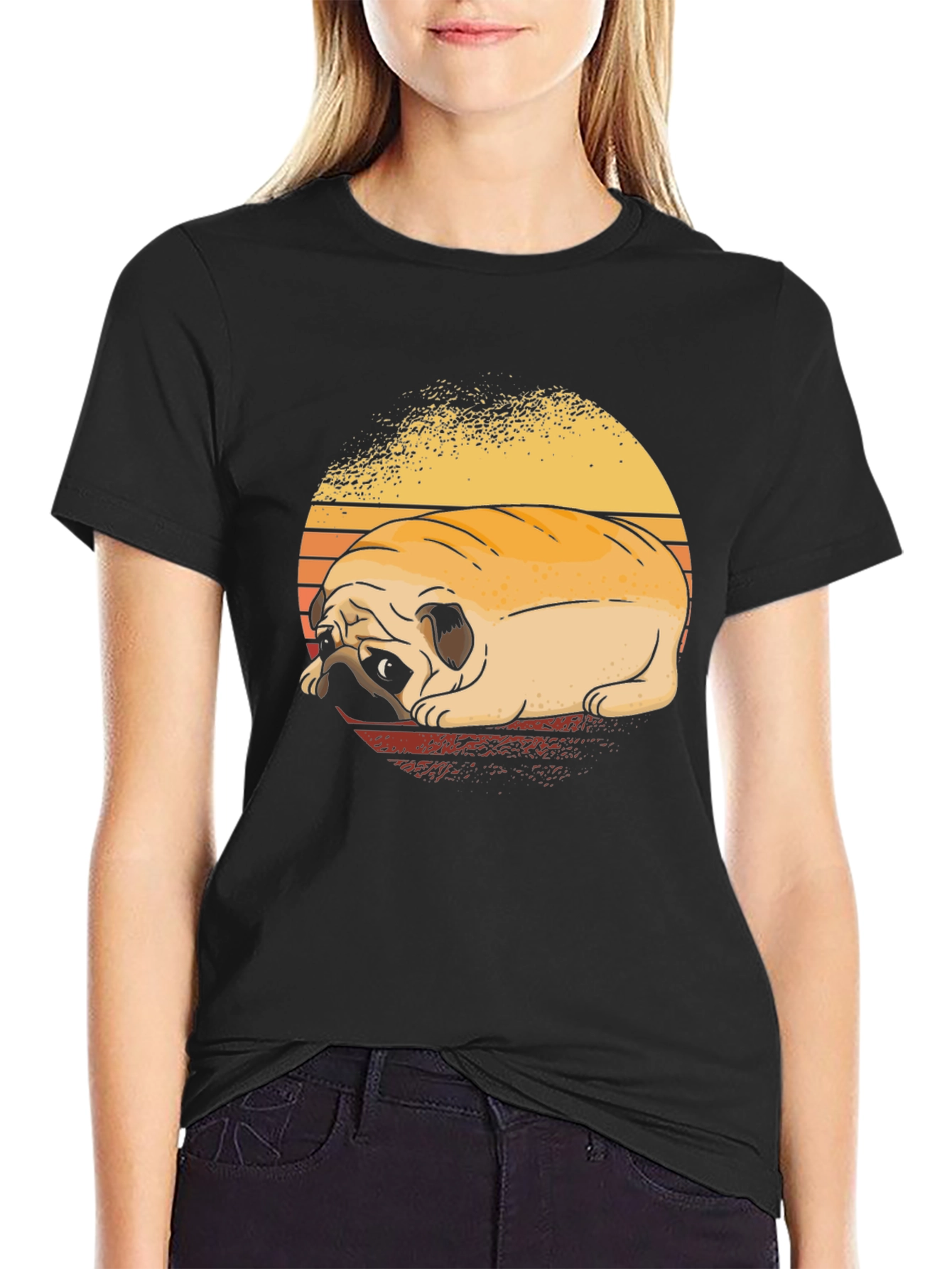 Sad Pug Dog Graphic Black T-Shirt
