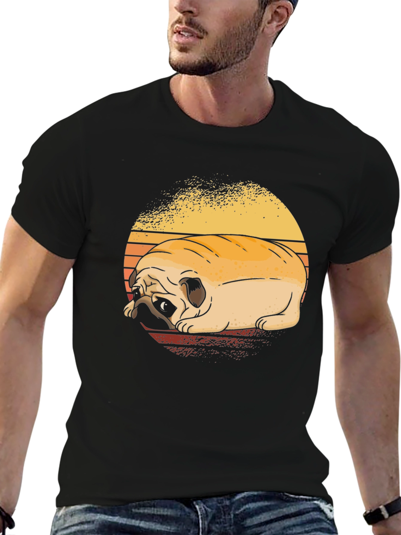 Sad Pug Dog Graphic Black T-Shirt