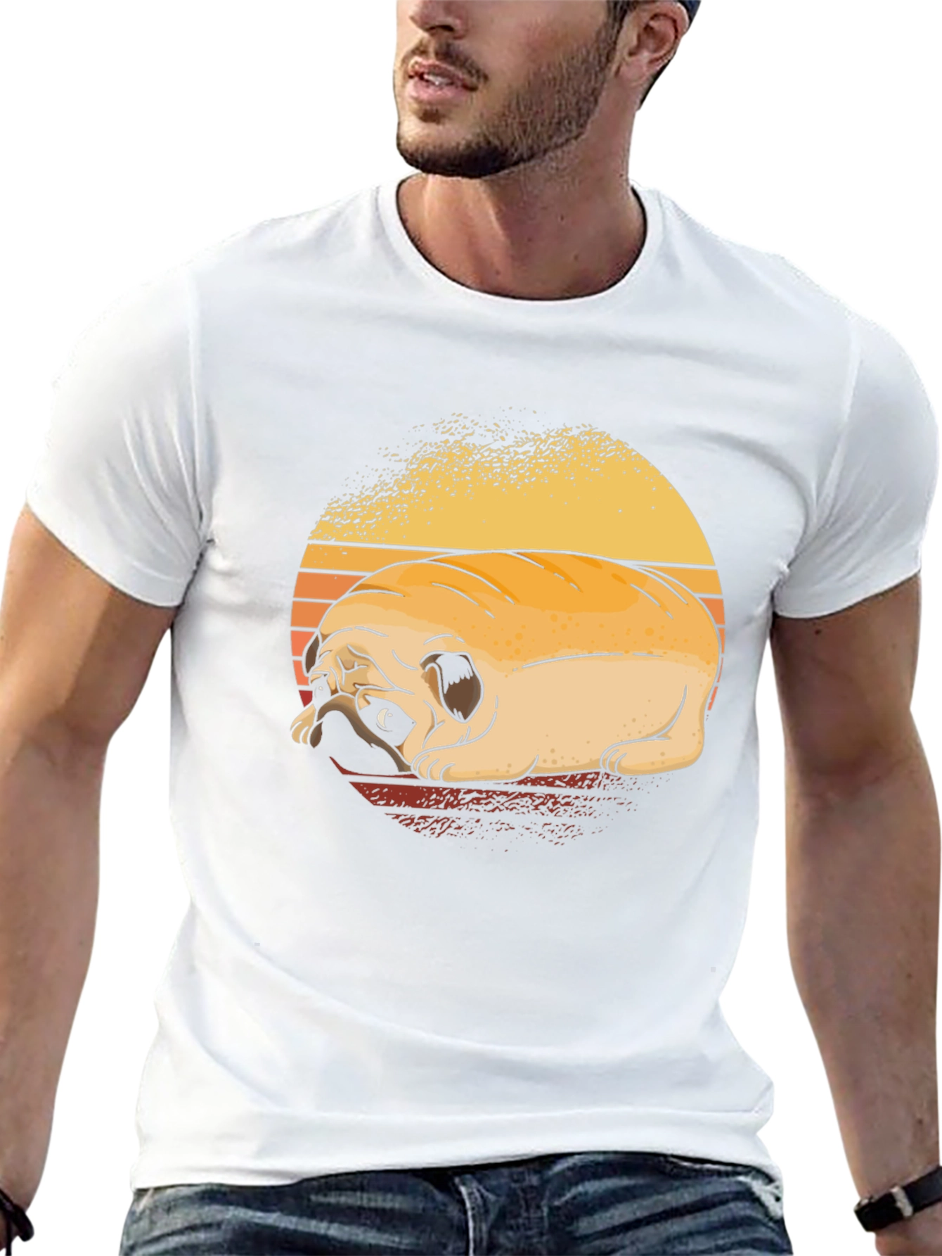 Sad Pug Dog Graphic Black T-Shirt