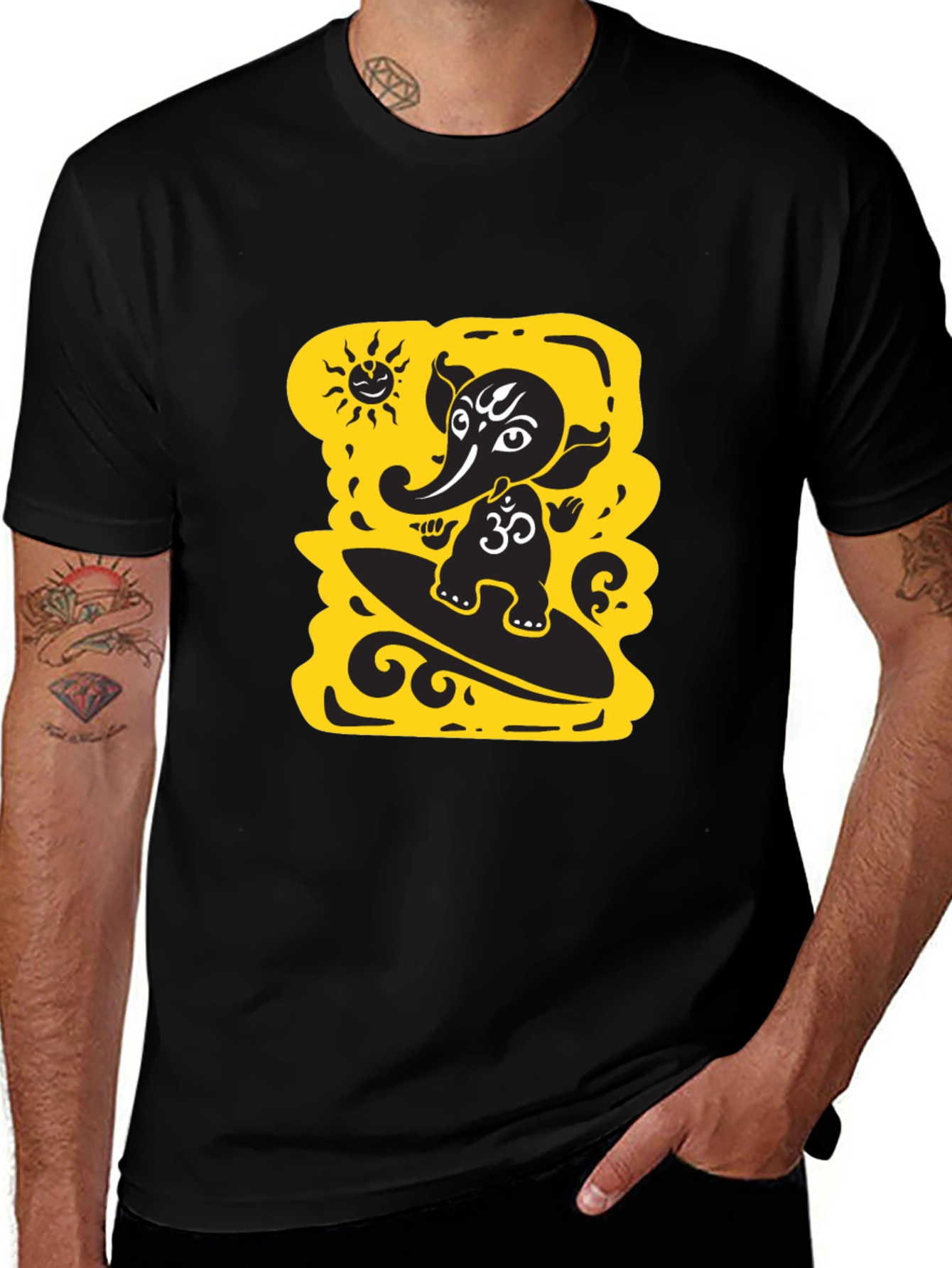 Surfing Ganesha Black T-Shirt