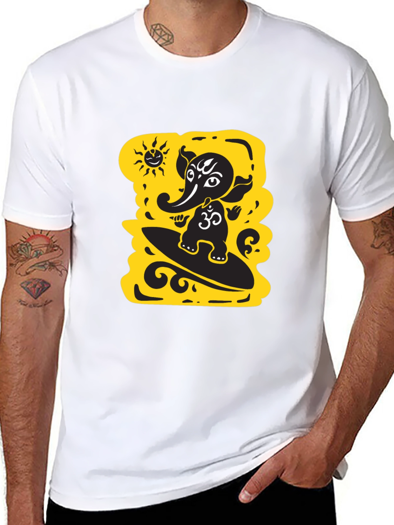 Surfing Ganesha Black T-Shirt