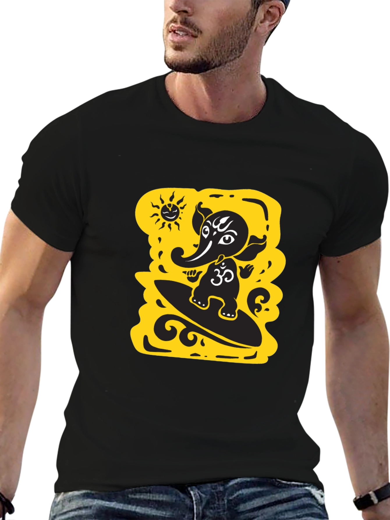 Surfing Ganesha Black T-Shirt