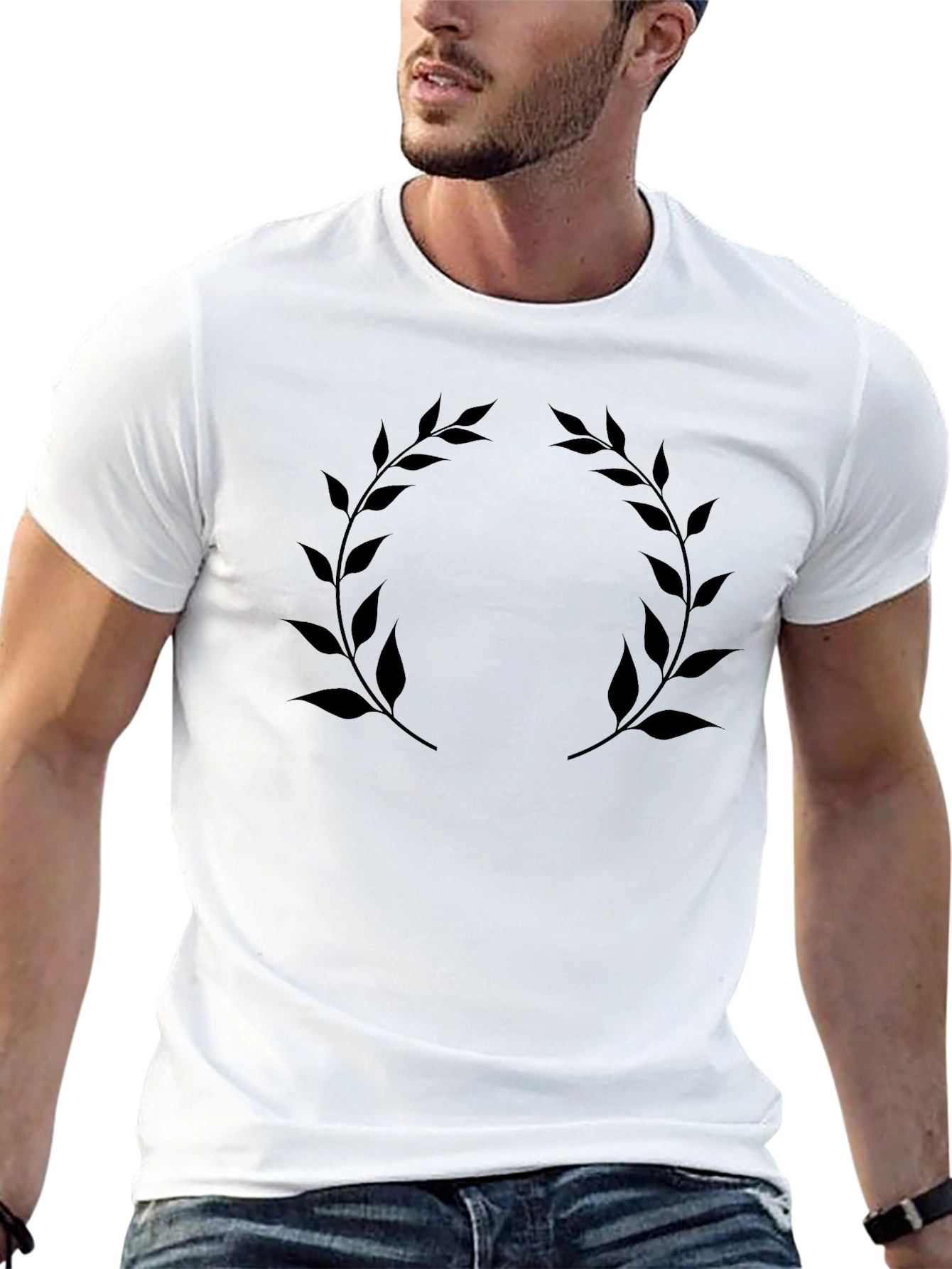 Classic Black Tee with Laurel Wreath Graphic