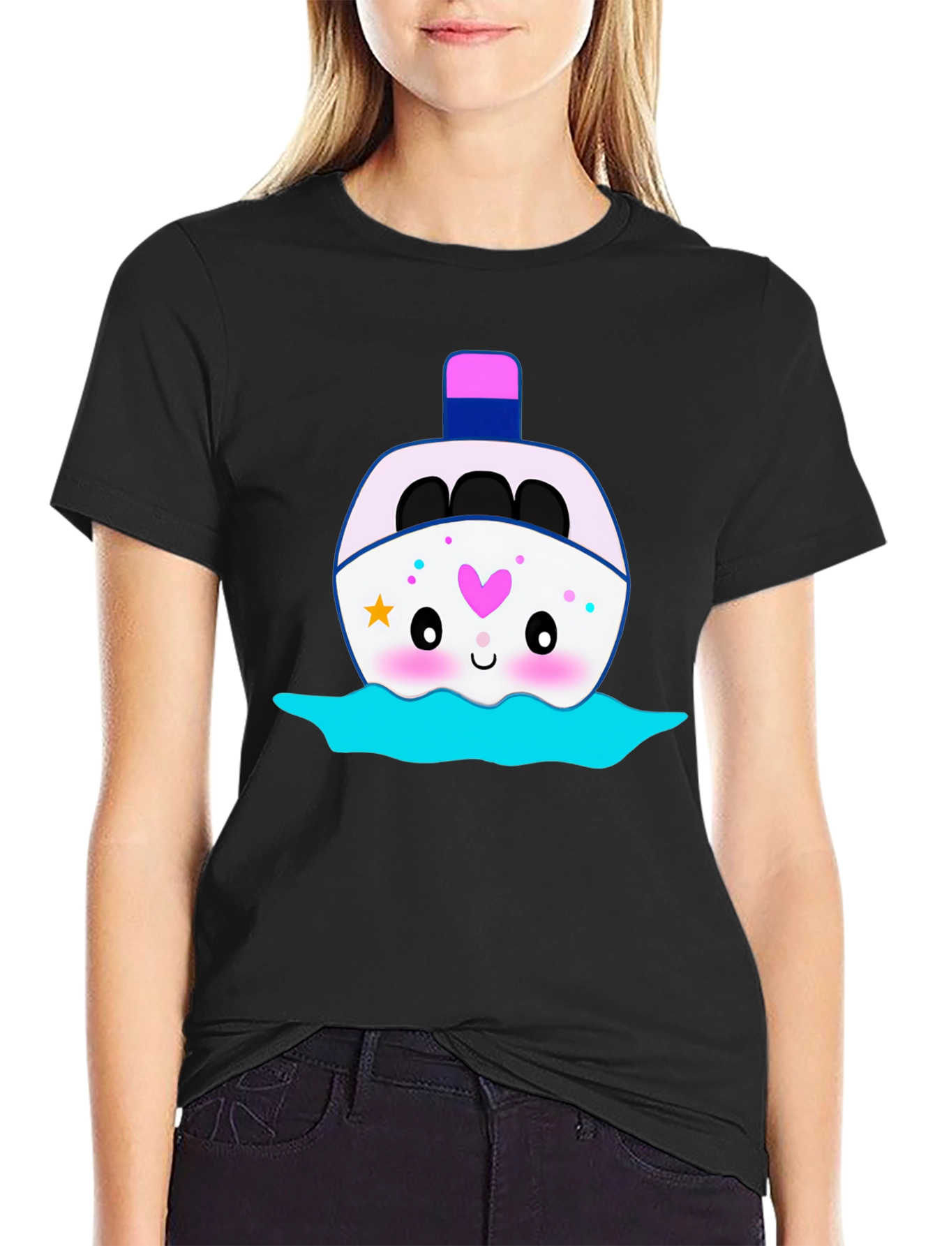 Kawaii Boat Graphic Tee - Black Unisex T-Shirt