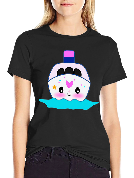 Kawaii Boat Graphic Tee - Black Unisex T-Shirt