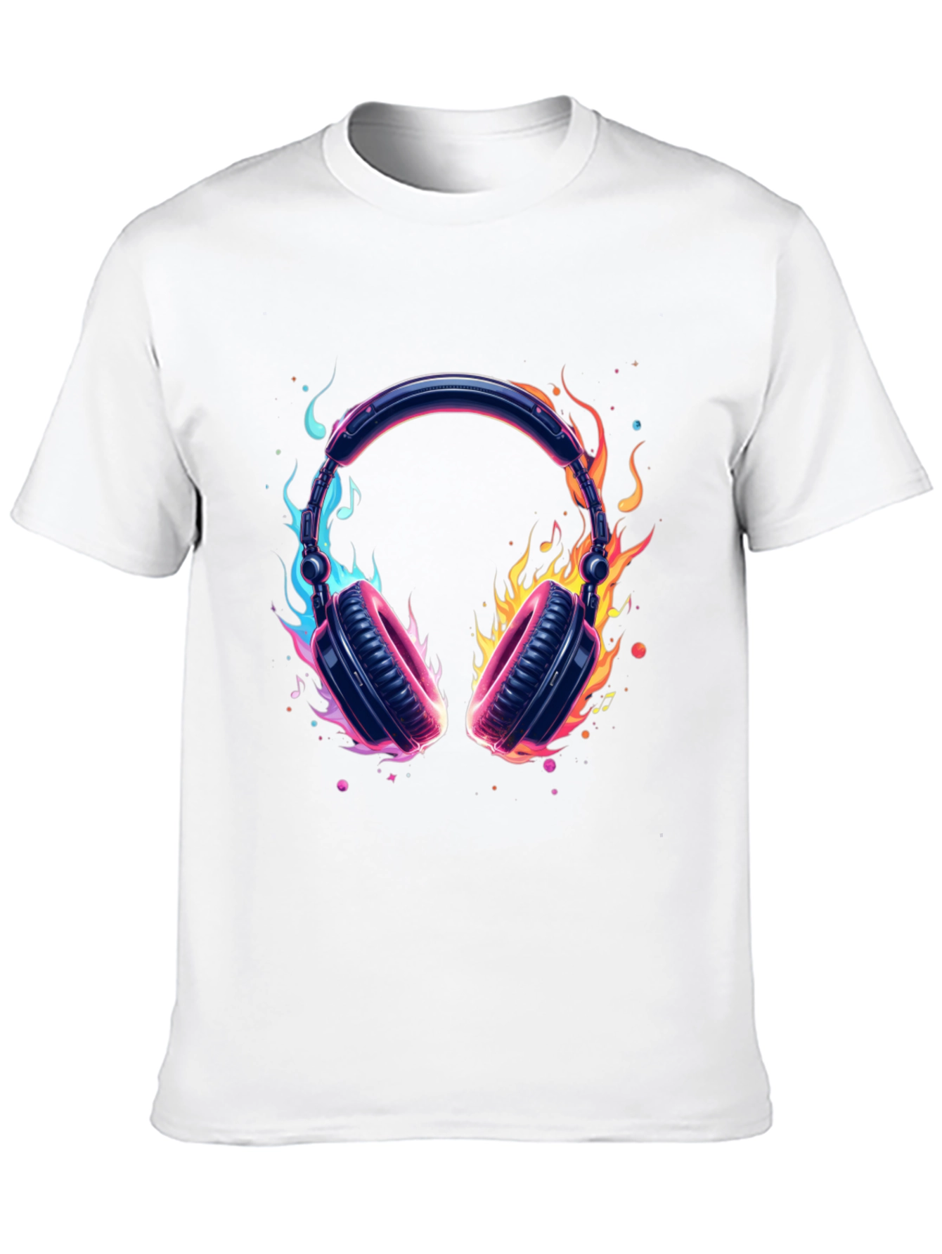 Fiery Headphones Graphic Black T-Shirt