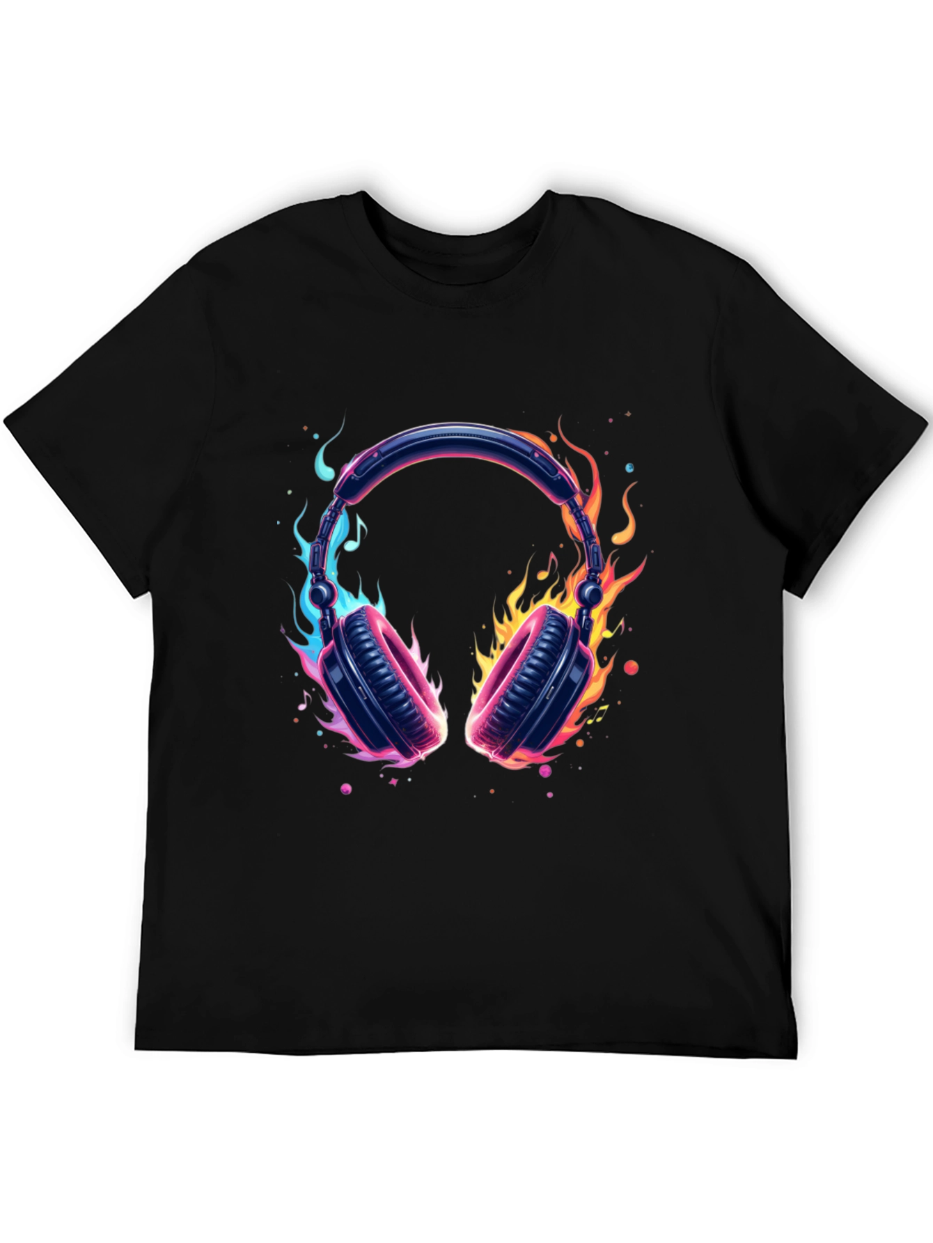 Fiery Headphones Graphic Black T-Shirt