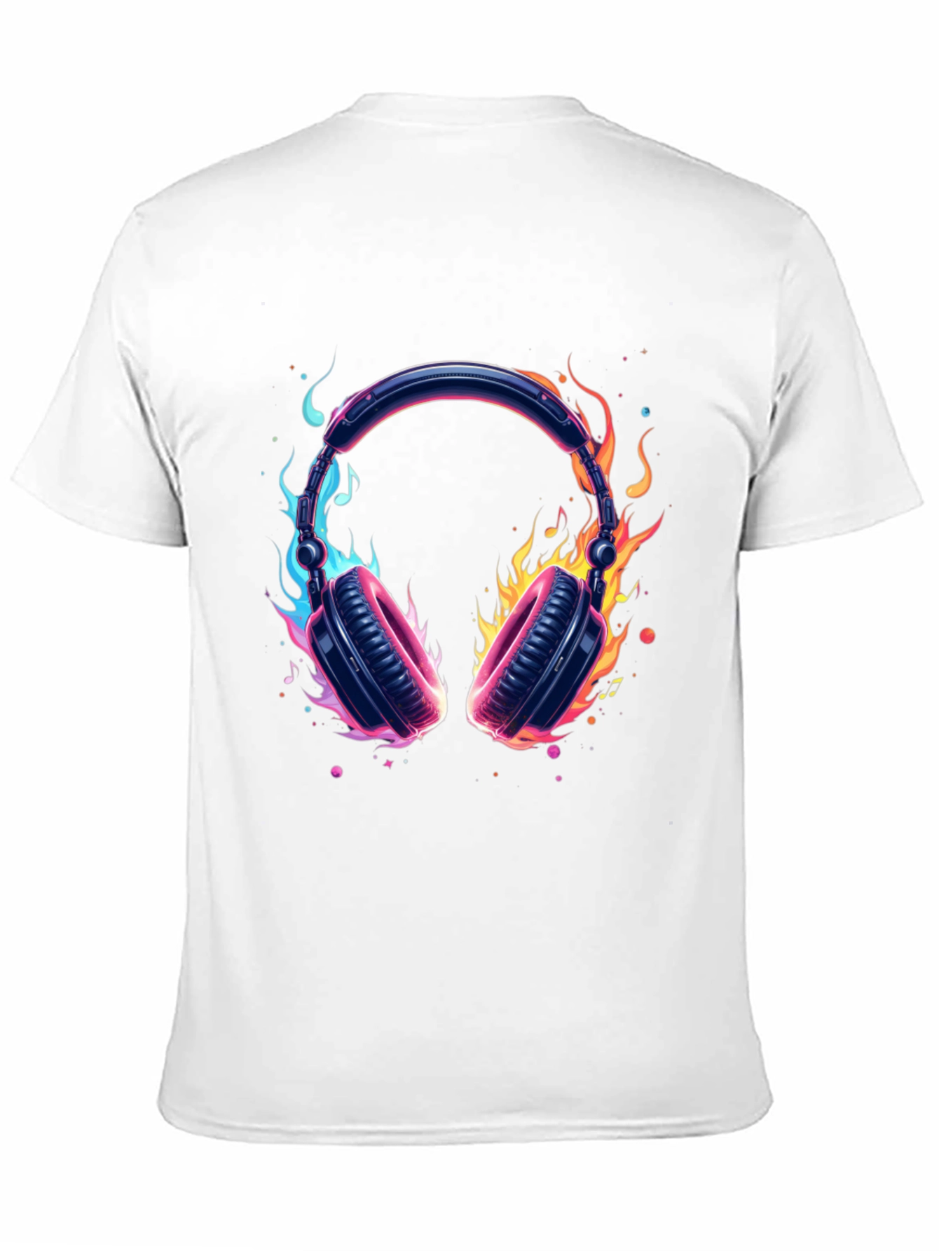 Fiery Headphones Graphic Black T-Shirt