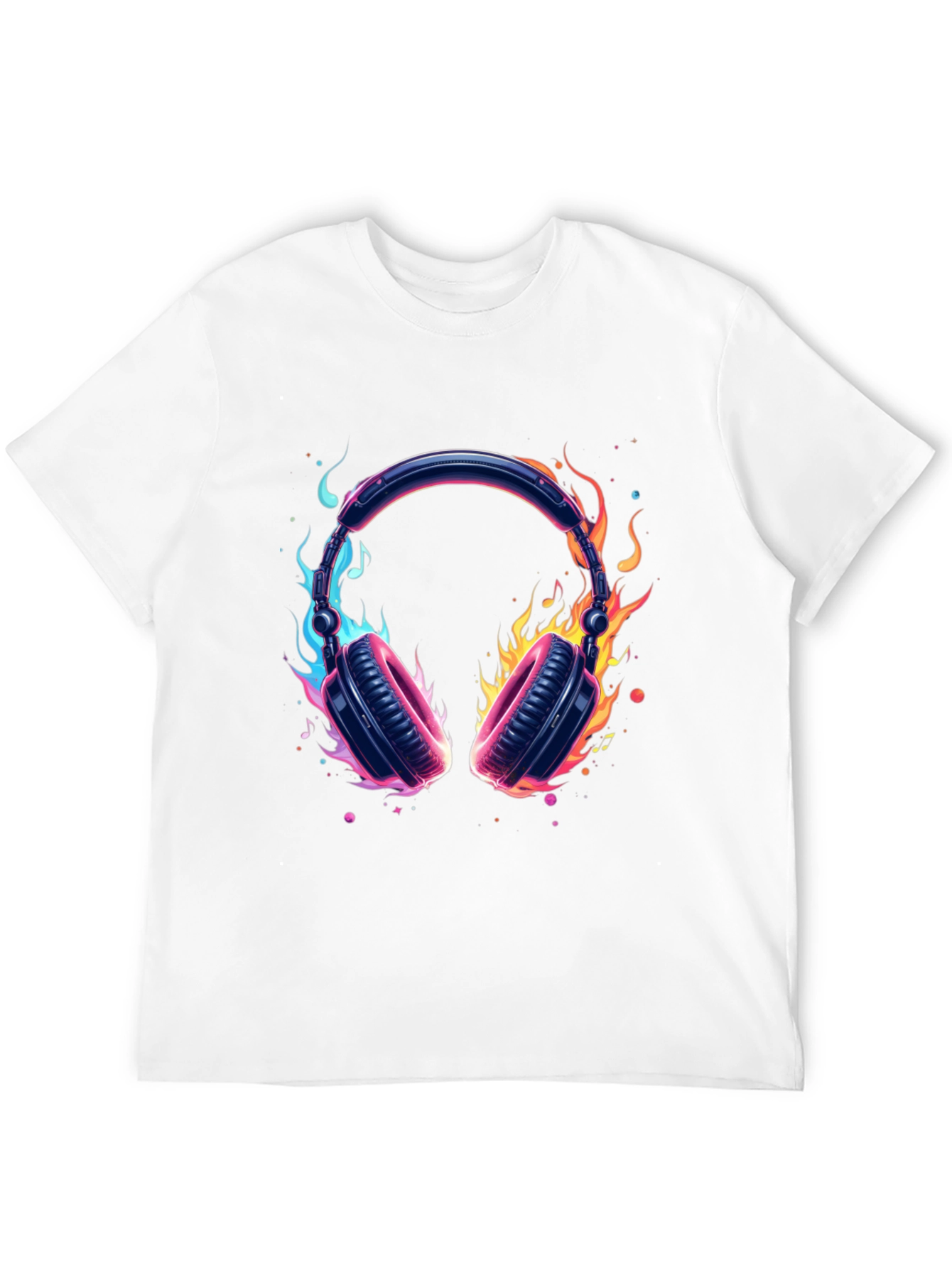 Fiery Headphones Graphic Black T-Shirt