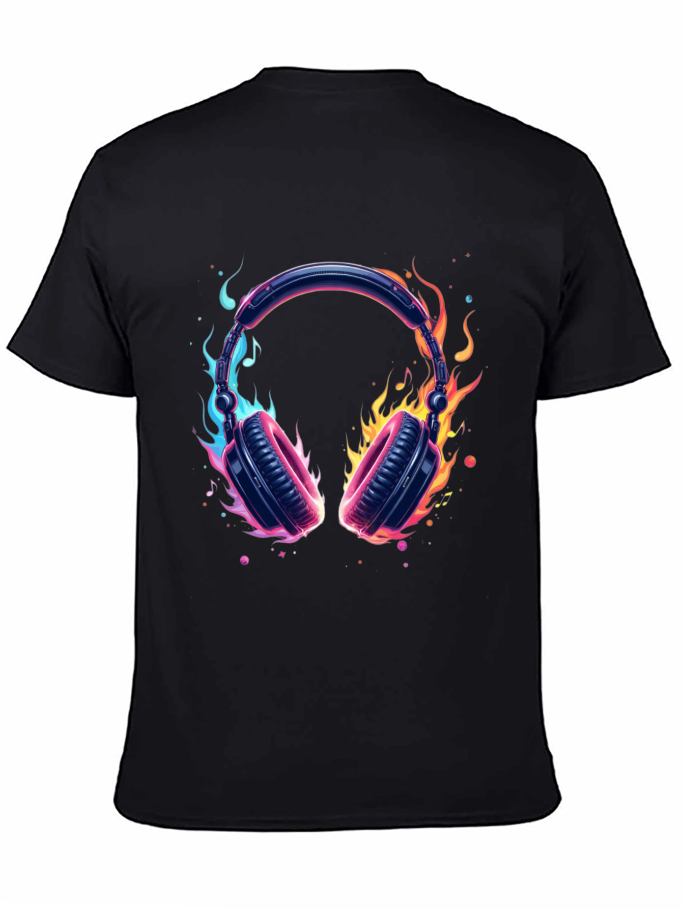 Fiery Headphones Graphic Black T-Shirt