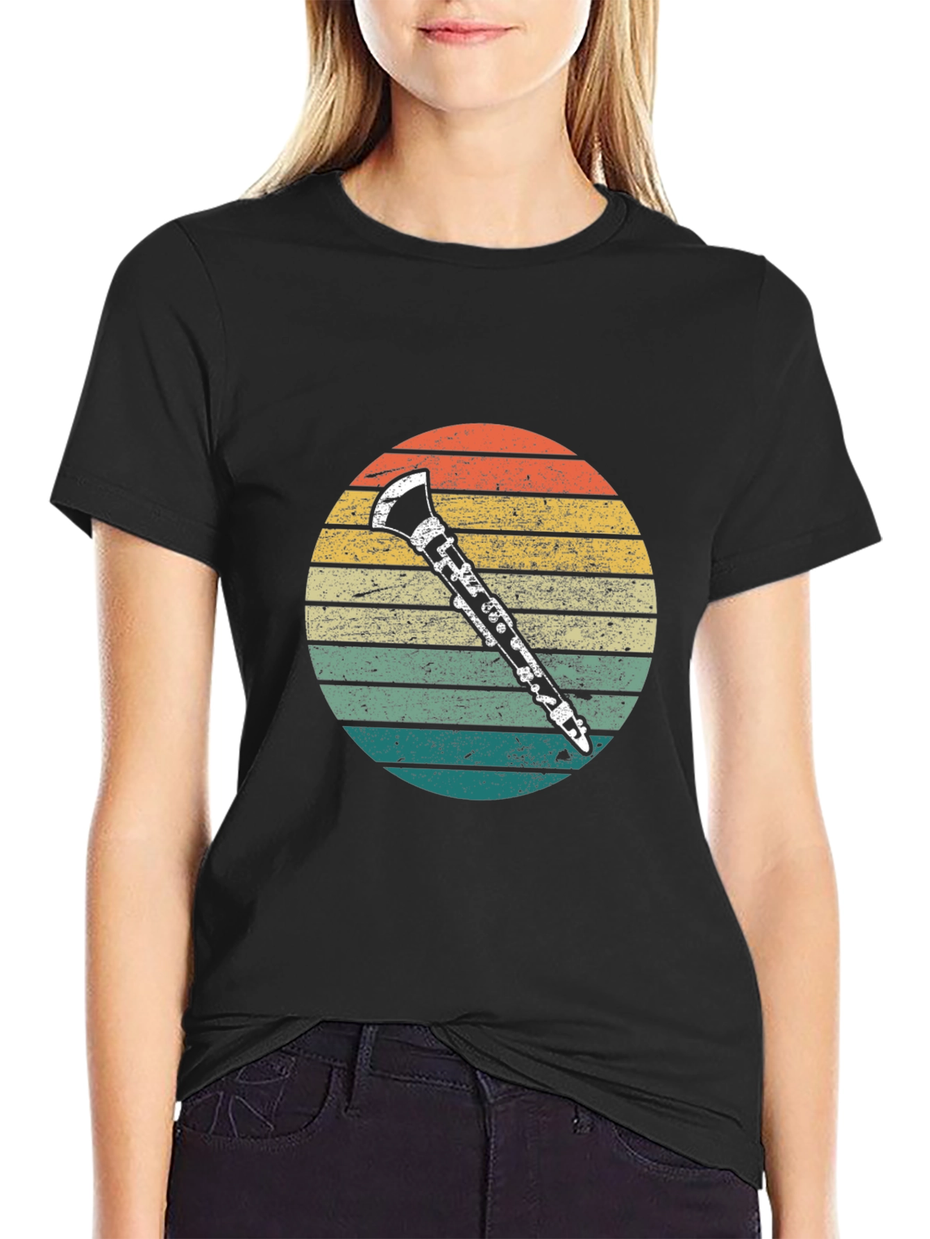 Retro Clarinet Sunset T-Shirt - Music Lover Tee