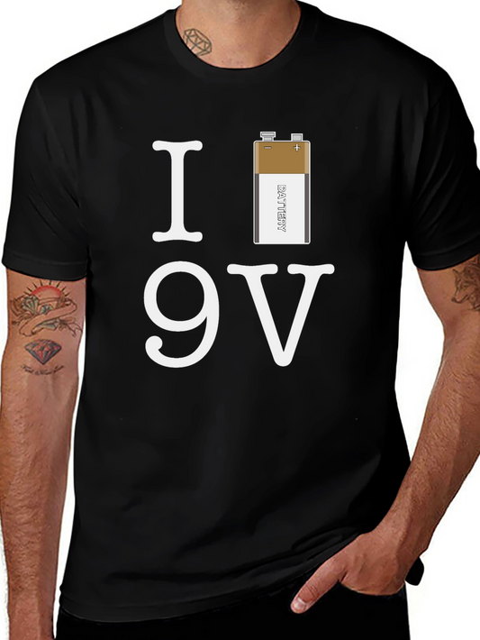 I Heart 9V Battery Graphic T-Shirt - Funny Electronics Tee