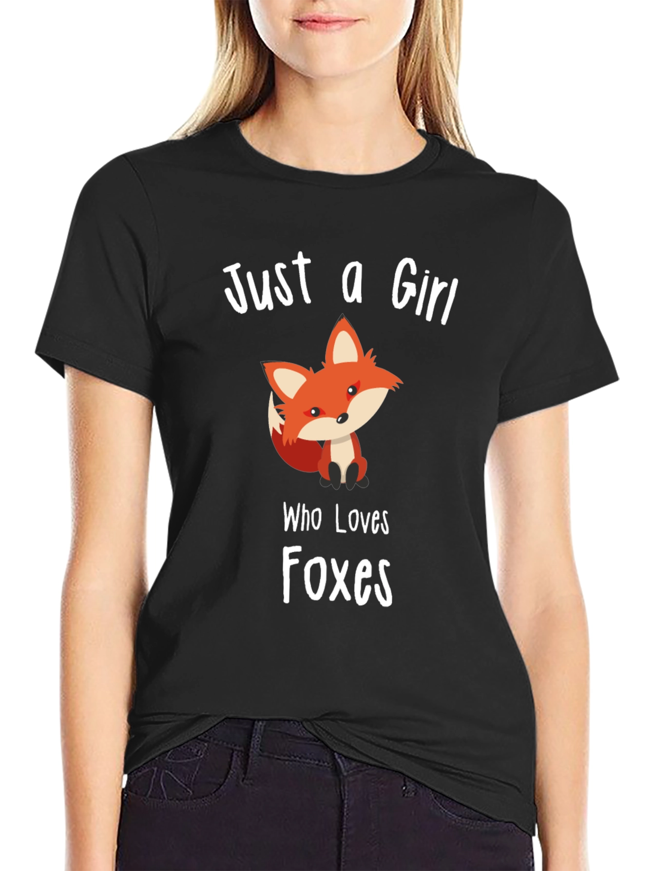 Just a Girl Who Loves Foxes Black T-Shirt